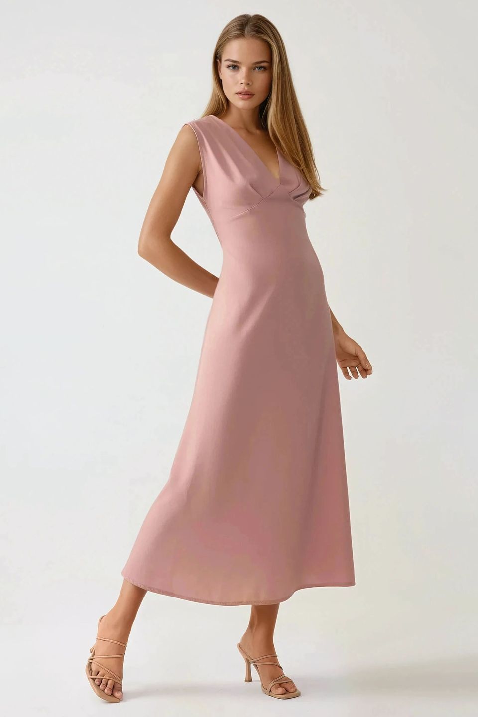 V-Neck Soft Touch Midi Dress