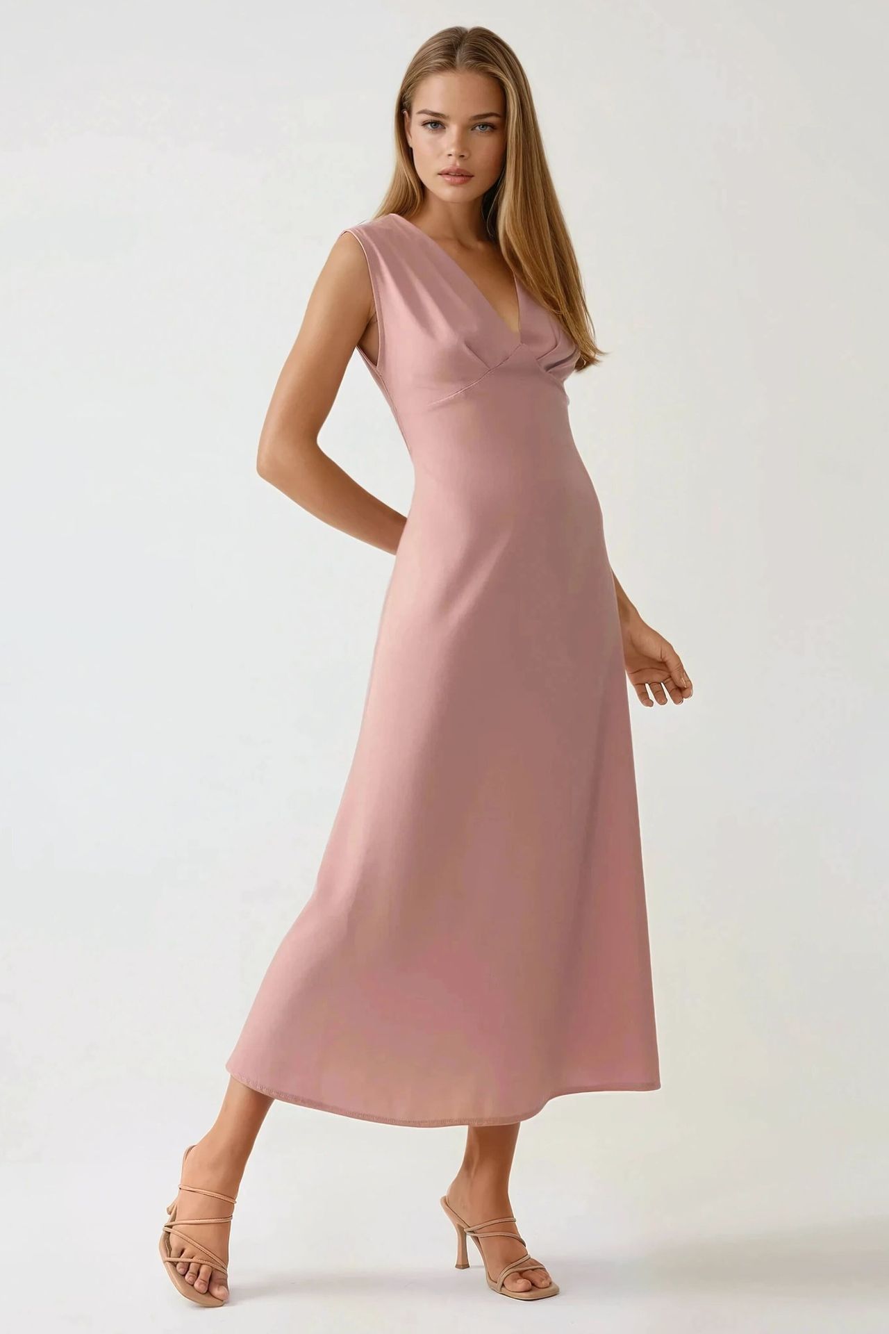 V-Neck Soft Touch Midi Dress
