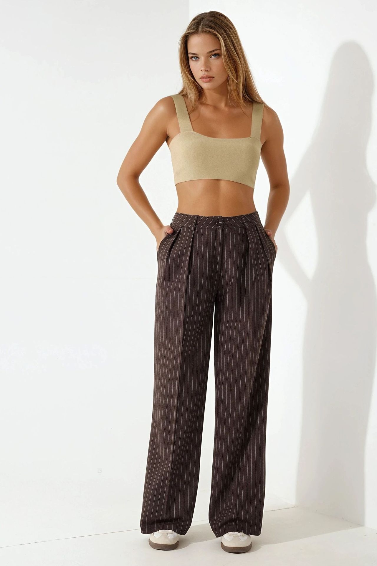 Striped Wide Leg Pleated Palazzo Pants