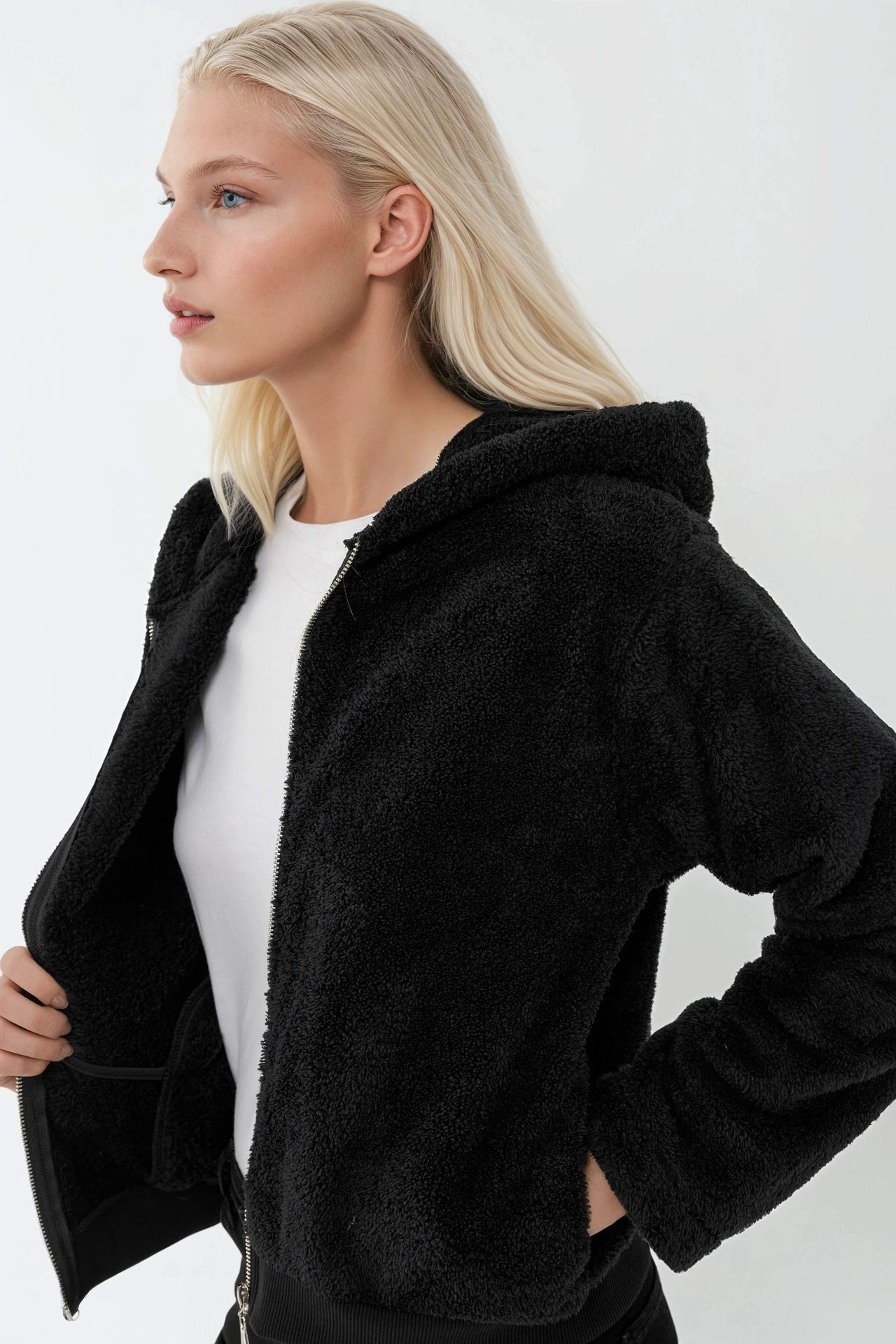 Textured Full Zip Hooded Fleece Jacket 3