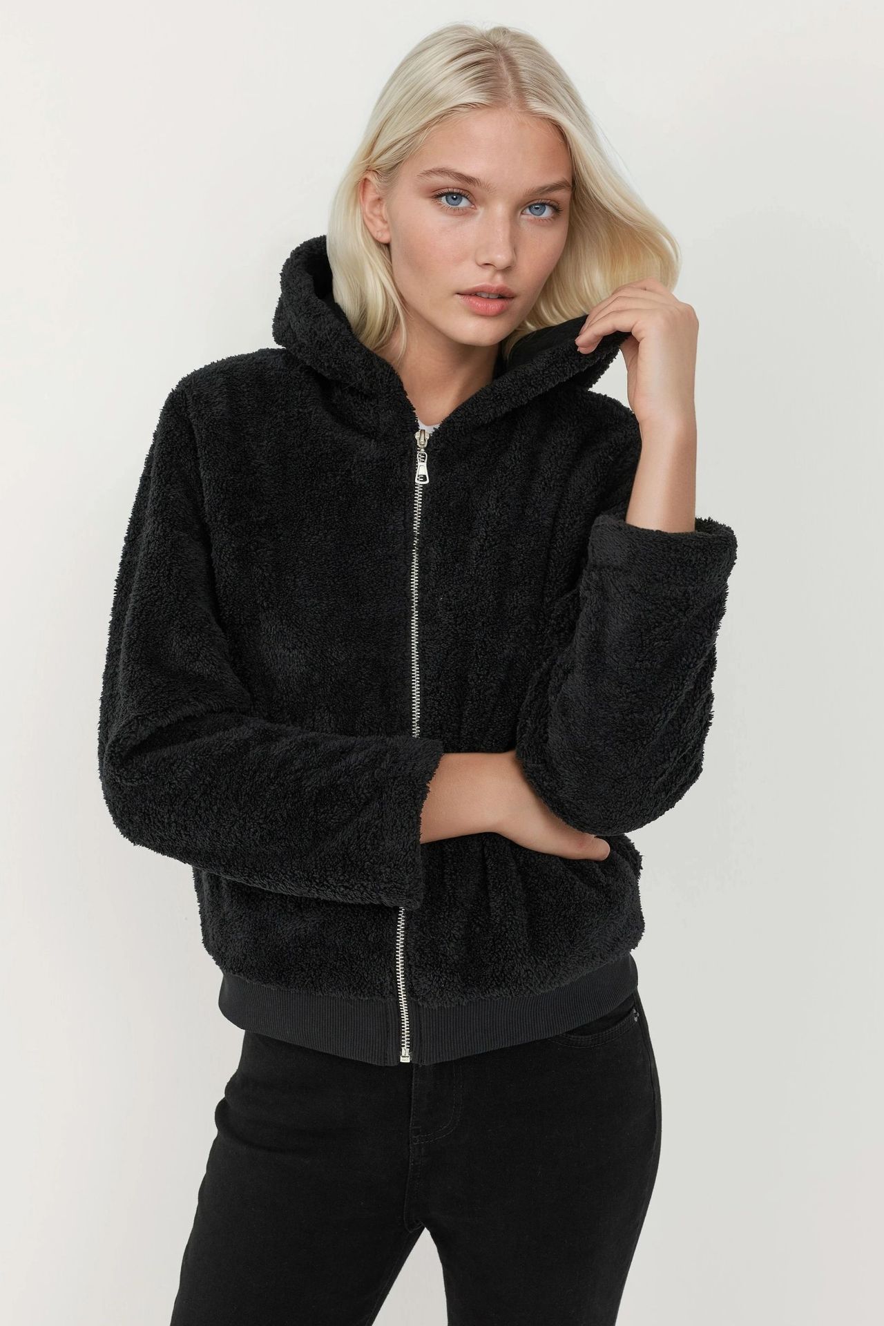 Textured Full Zip Hooded Fleece Jacket 4