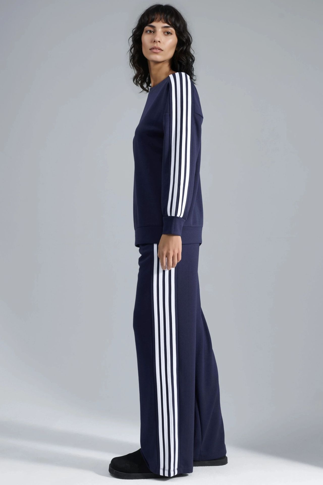 Striped Crew Neck Sweatshirt & Straight Leg Pants Coord