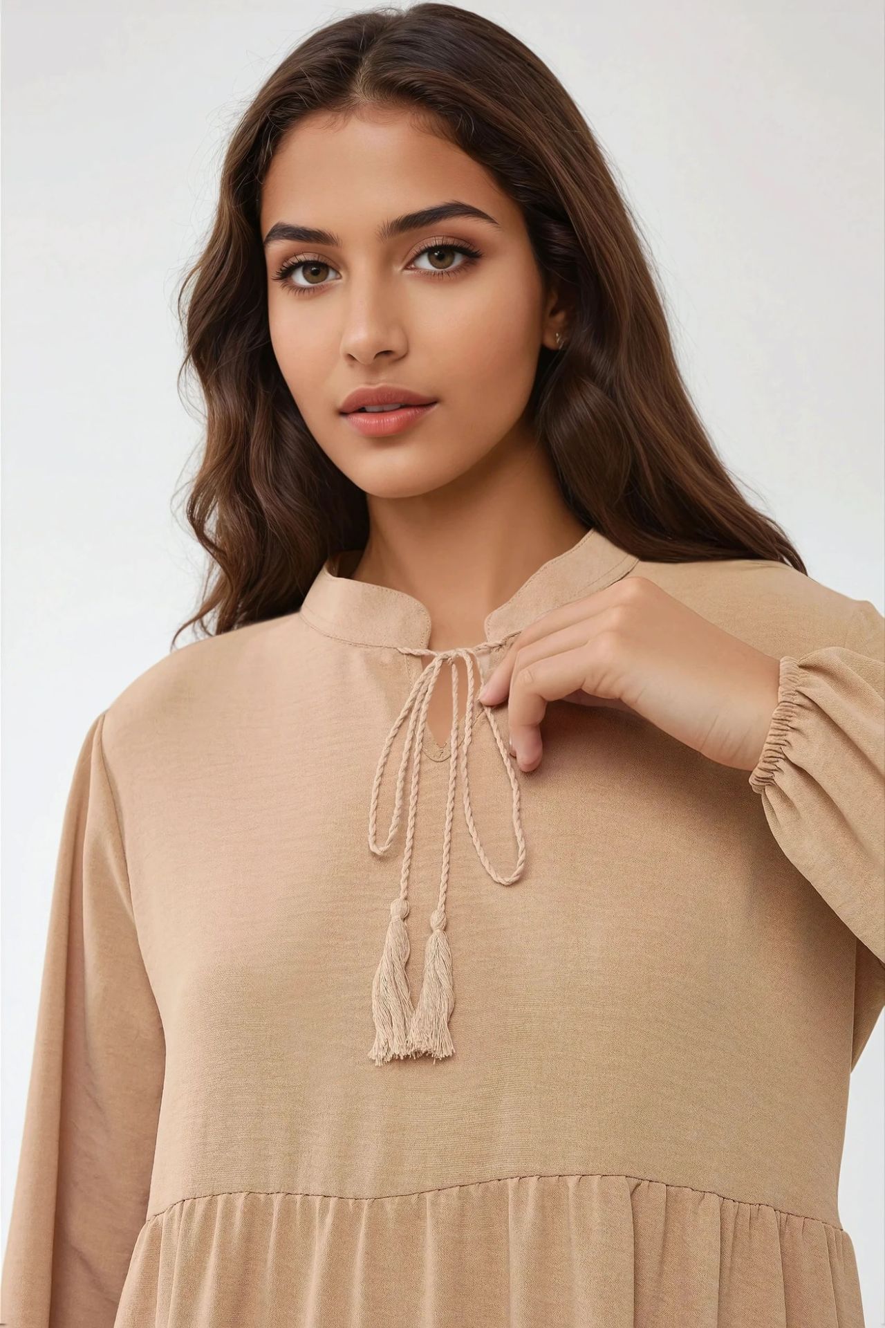 Textured Long Sleeve Crew Neck Maxi Dress