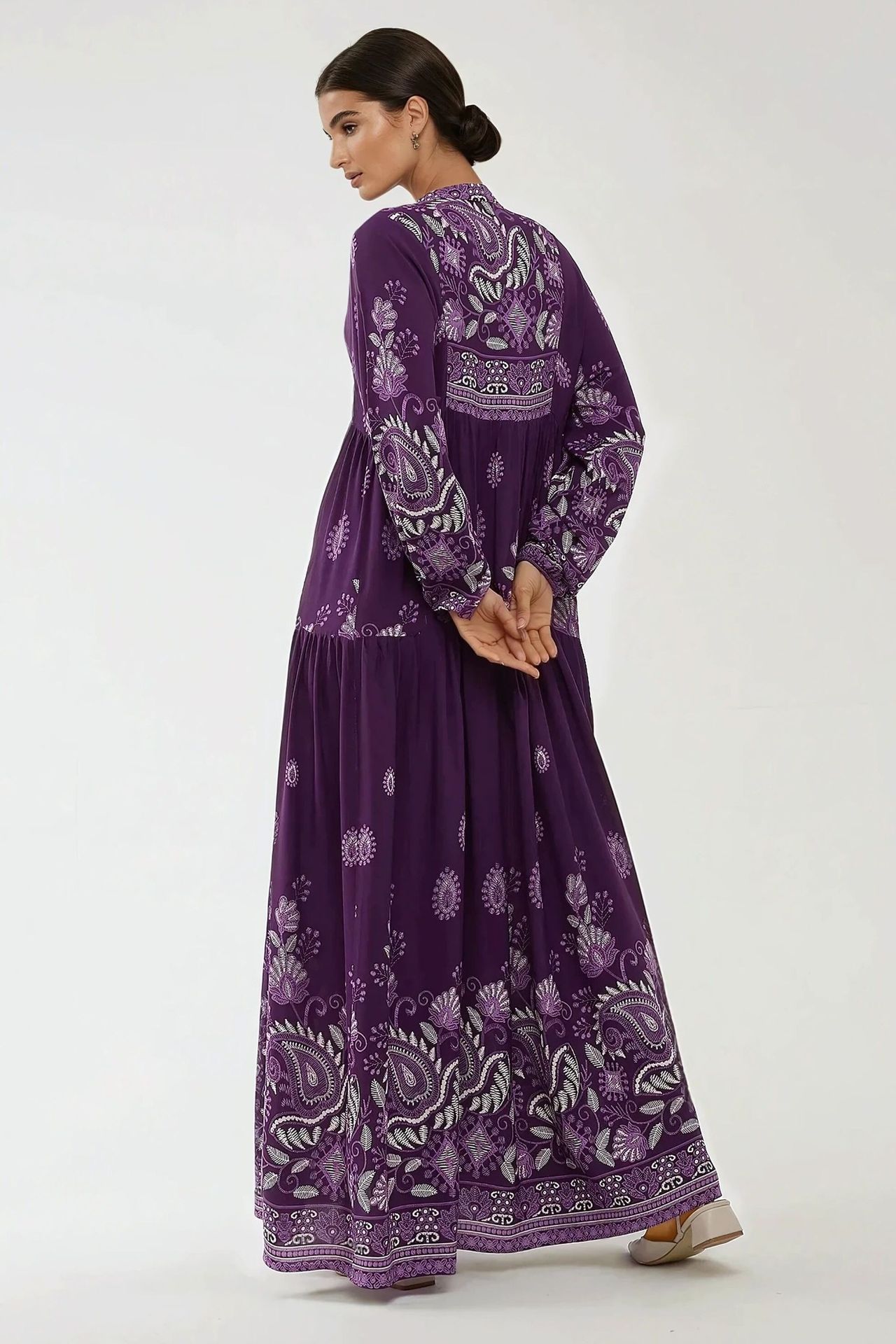 Printed Long Sleeve Viscose Maxi Dress 