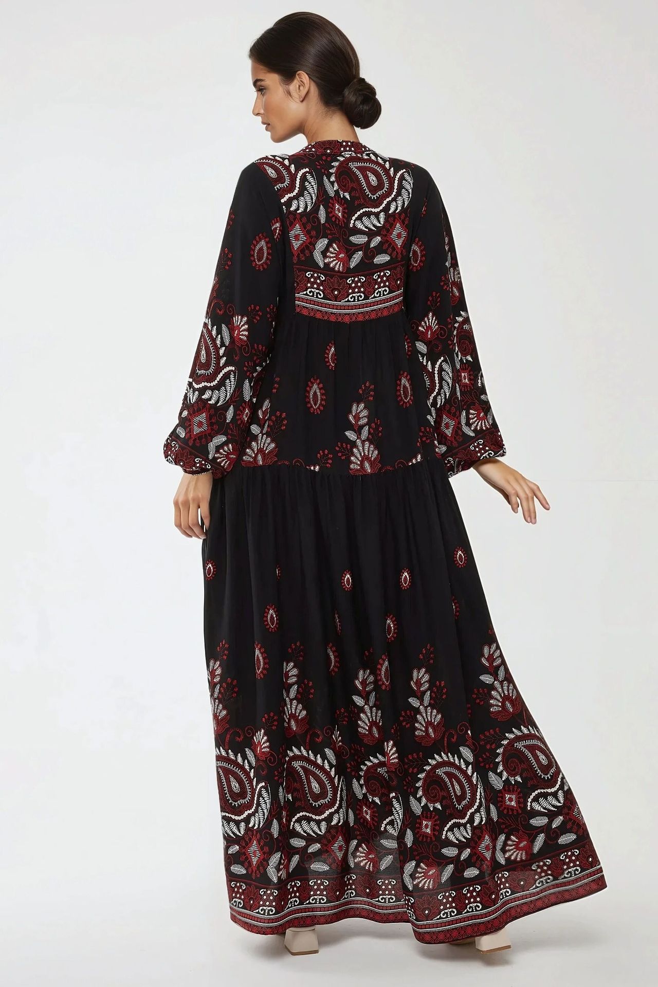Printed Long Sleeve Viscose Maxi Dress 