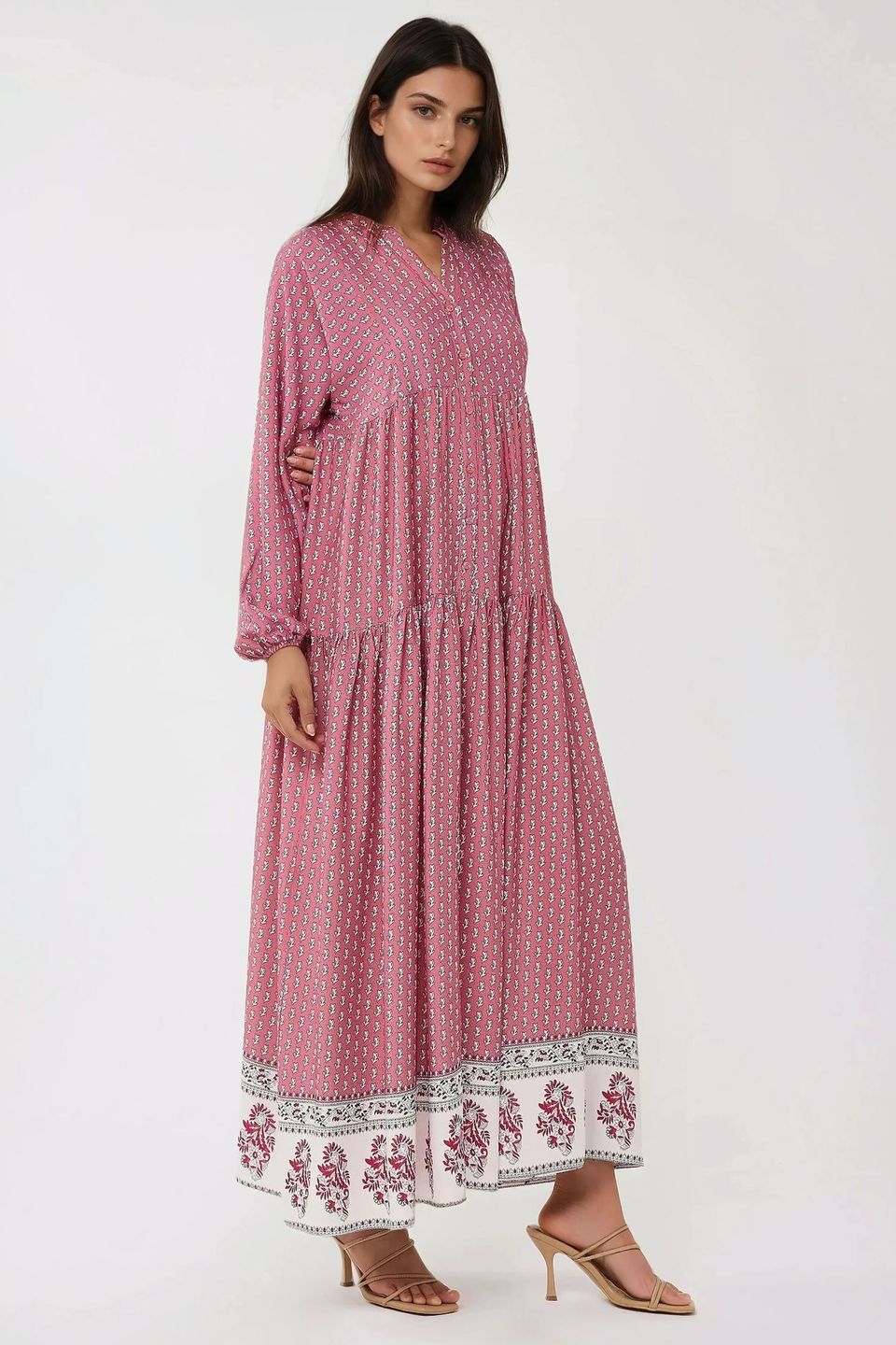 Printed V-Neck Maxi Dress