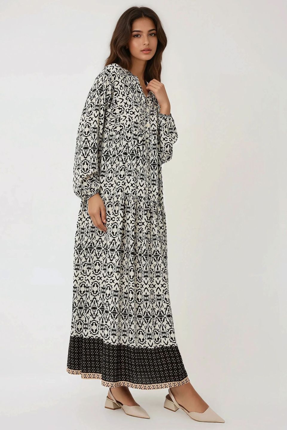 Printed Maxi Dress with Shirt Collar