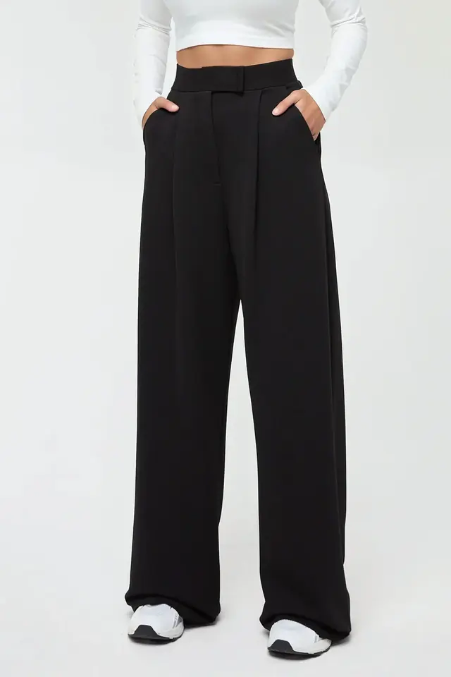 High Waist Elastic Crepe Palazzo Pants