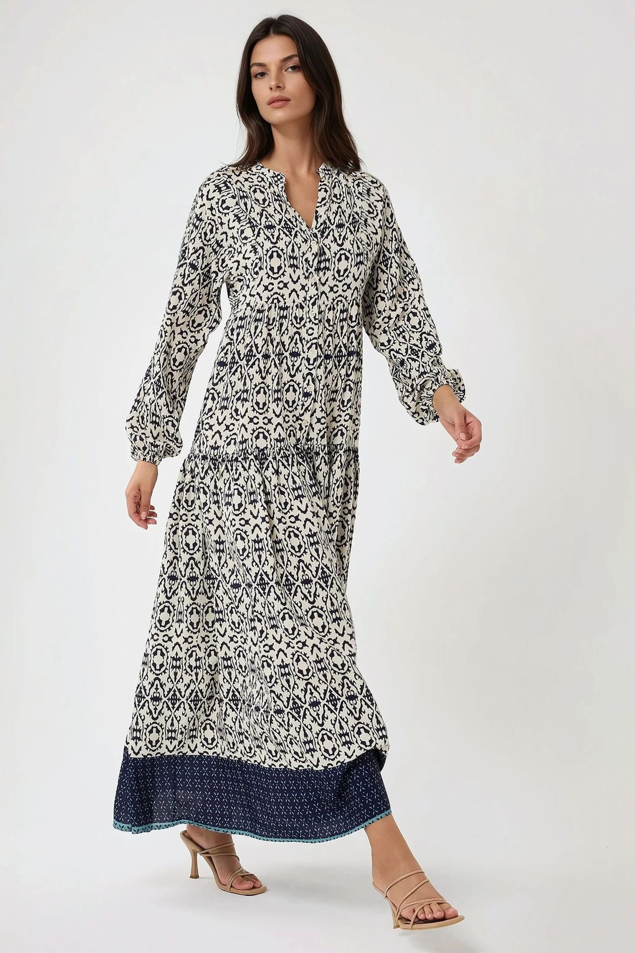 Printed Maxi Dress with Shirt Collar