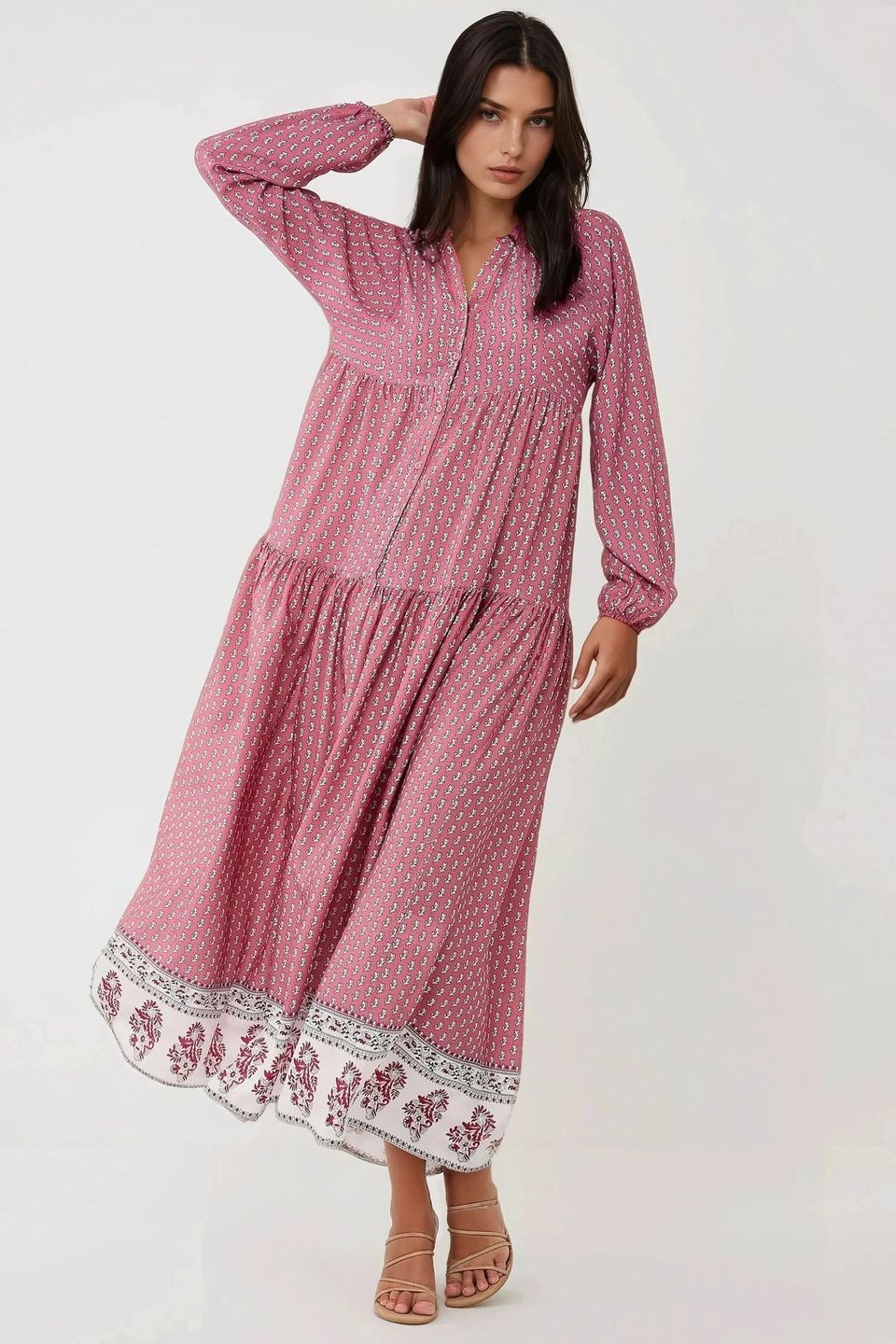 Printed V-Neck Maxi Dress