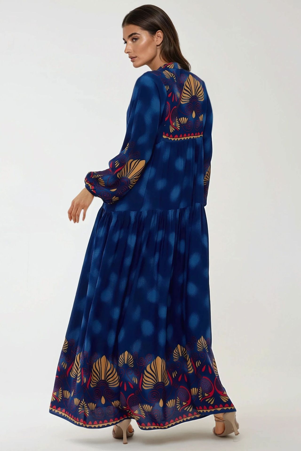 Printed Long Sleeve Viscose Maxi Dress 