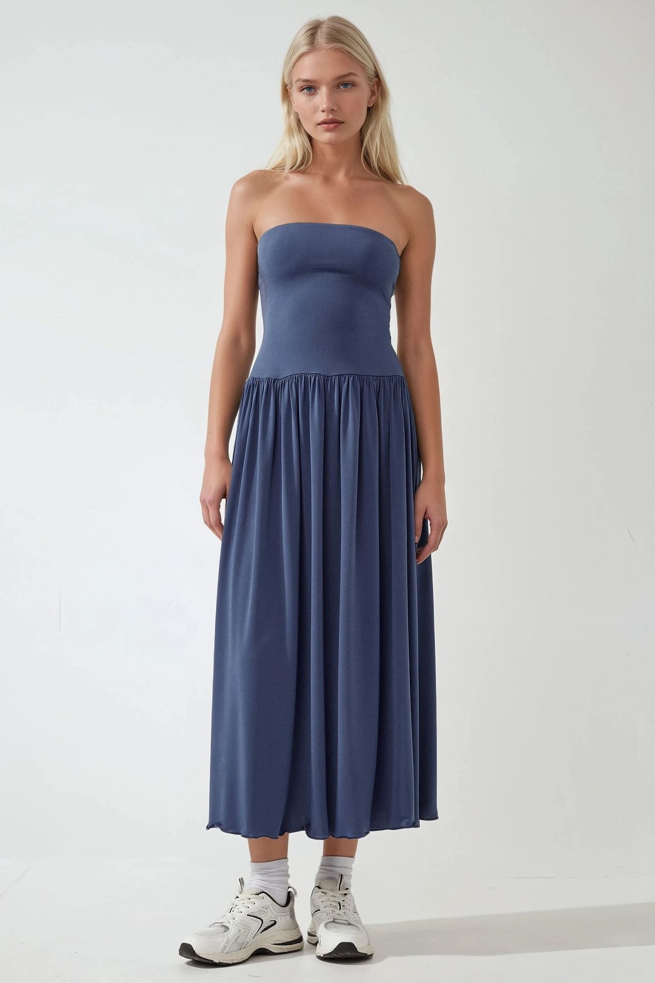 2-in-1 Midi Elastic Strapless Dress/Skirt