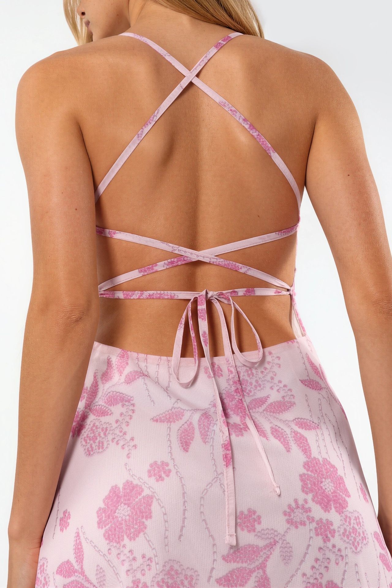 Patterned Mini Tulle Dress with Back Detail 7