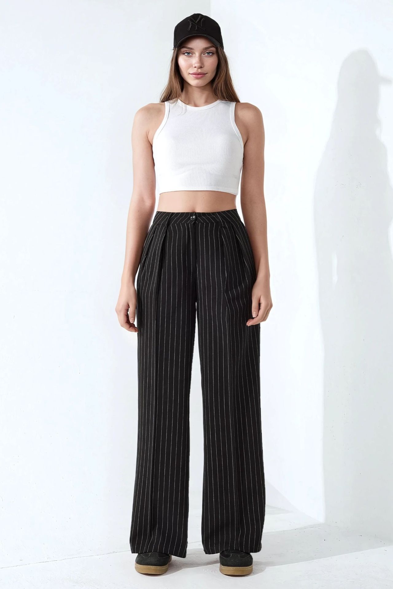 Striped Wide Leg Pleated Palazzo Pants