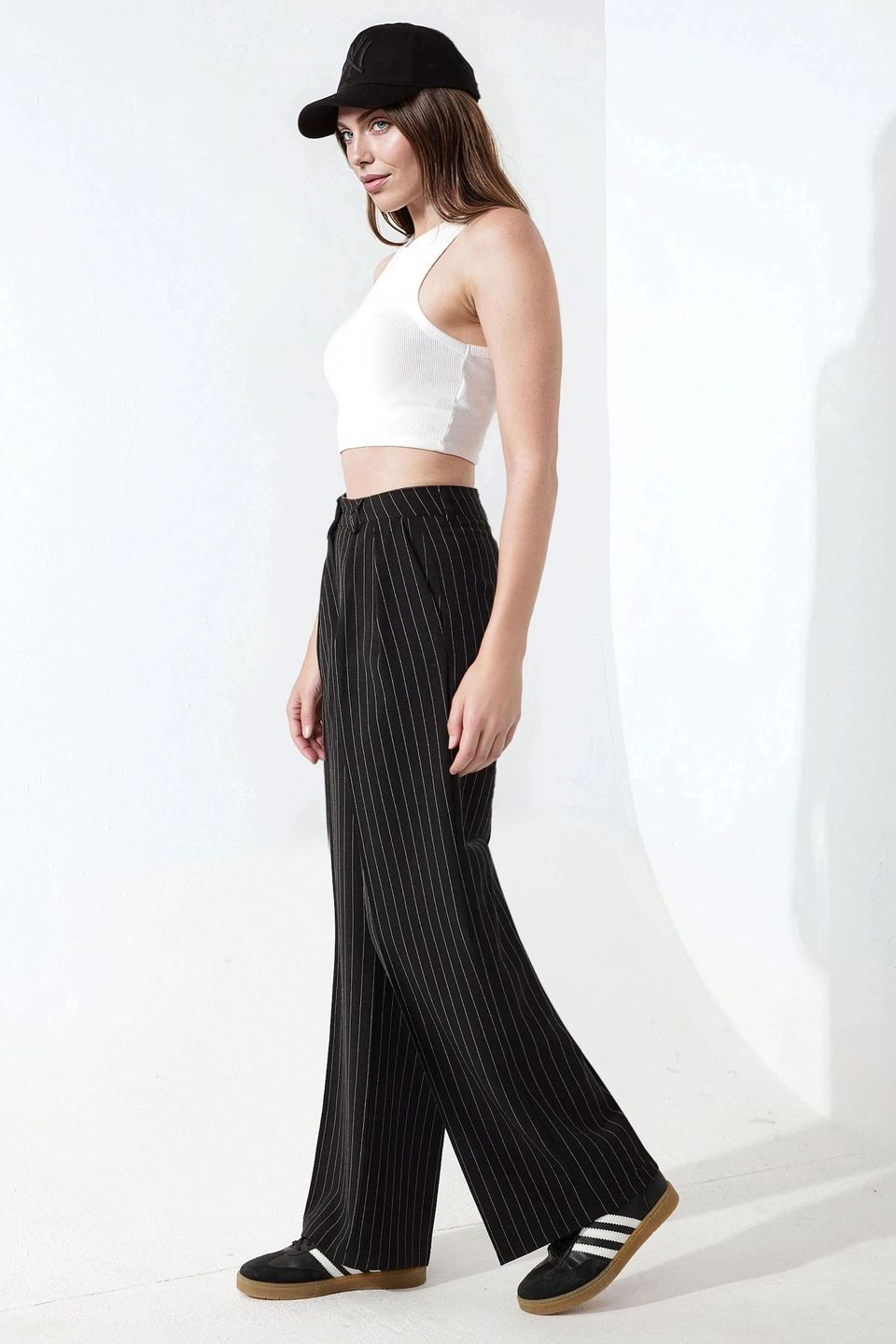Striped Wide Leg Pleated Palazzo Pants
