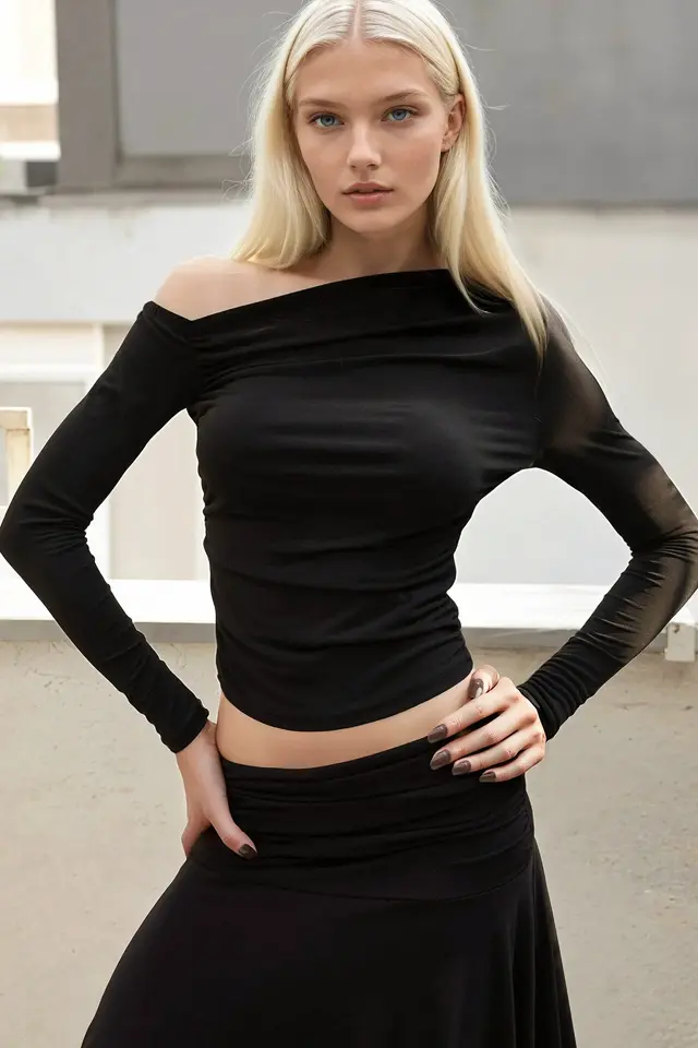 Asymmetrical Collar Long Sleeve Top