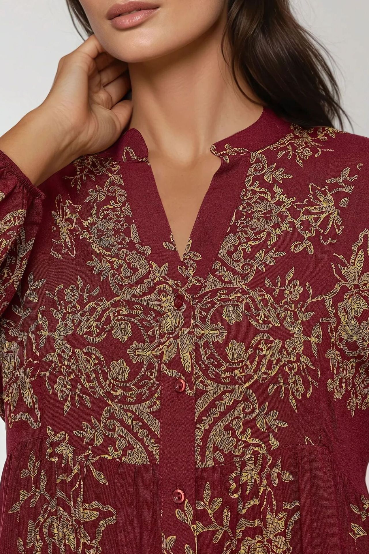 Printed Long Sleeve Viscose Maxi Dress 