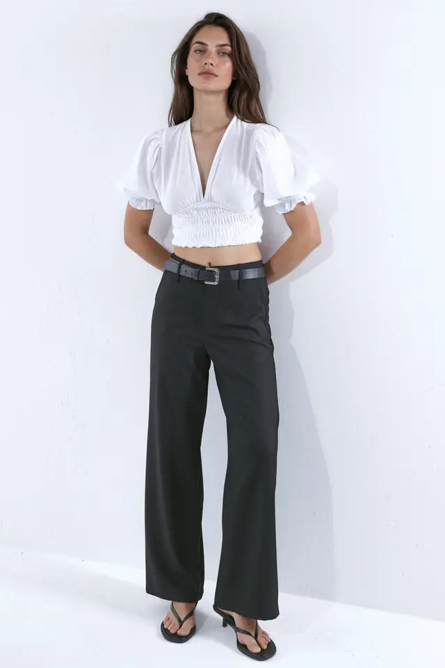 Belted Flowy Straight Fit Trousers