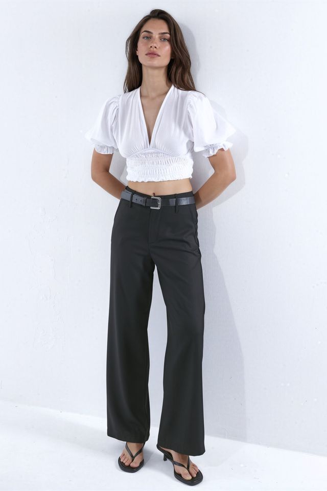 Belted Flowy Straight Fit Trousers