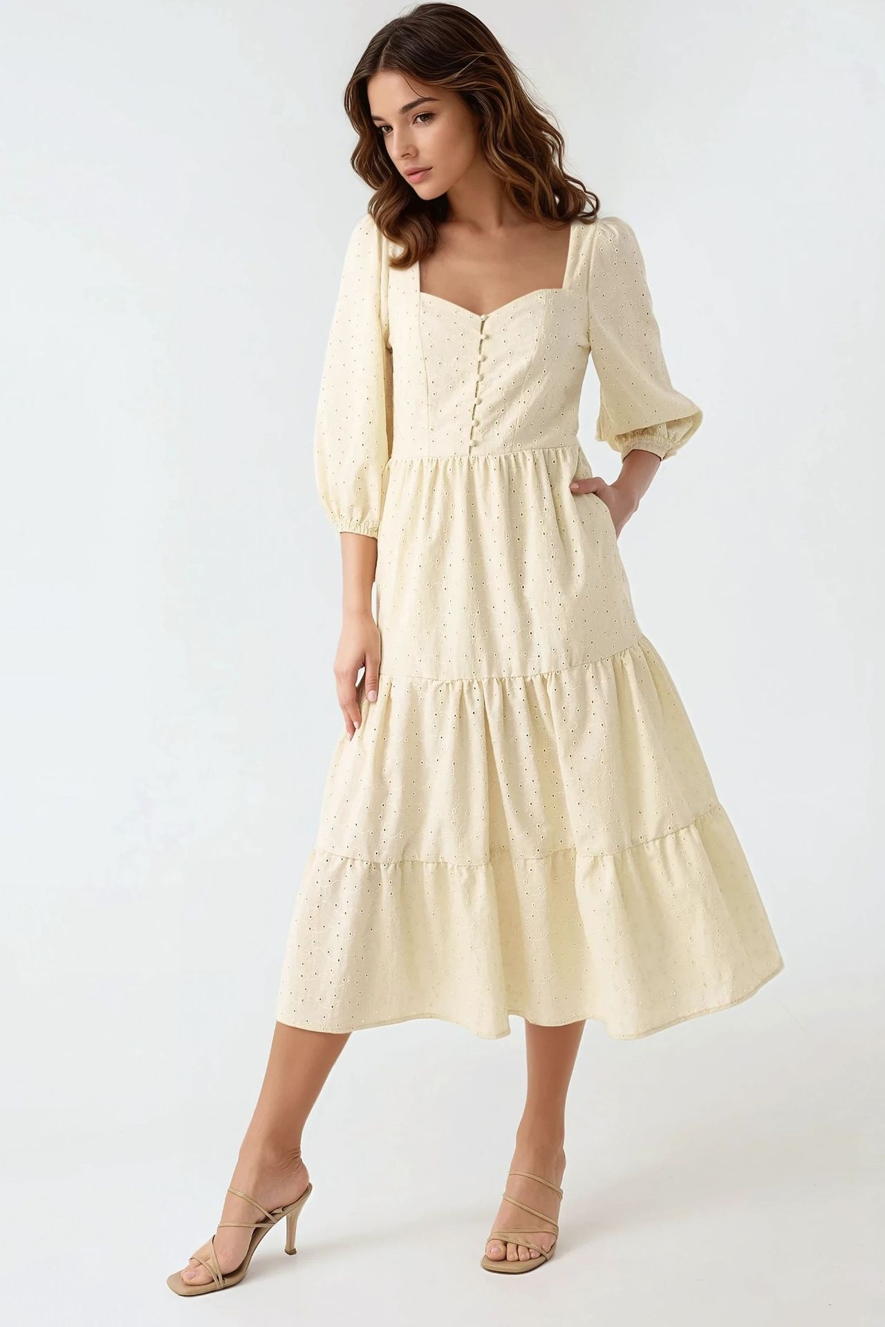 Embroidered Heart Collar Maxi Dress