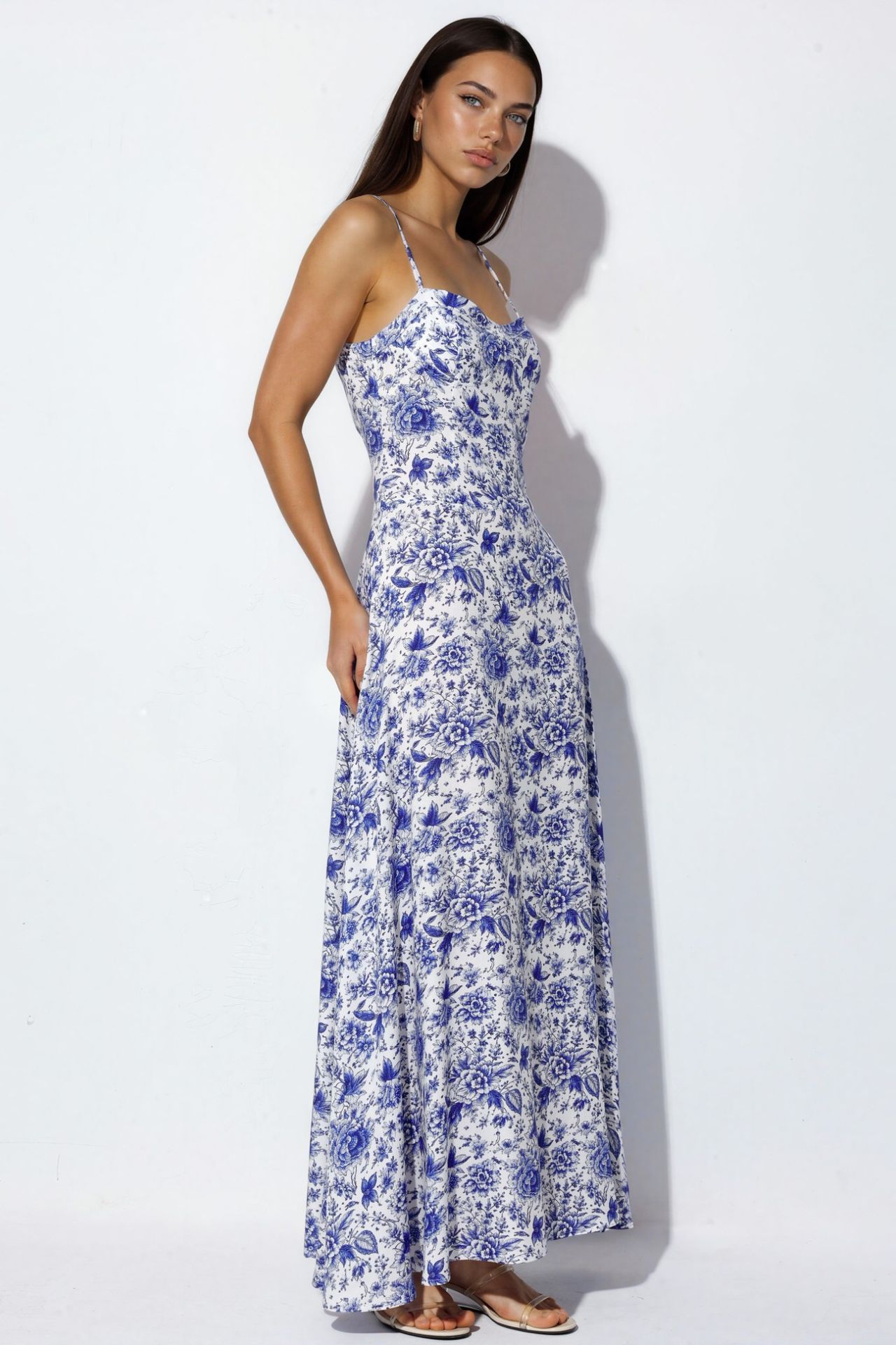 Floral Viscose Maxi Dress With Heart Neckline