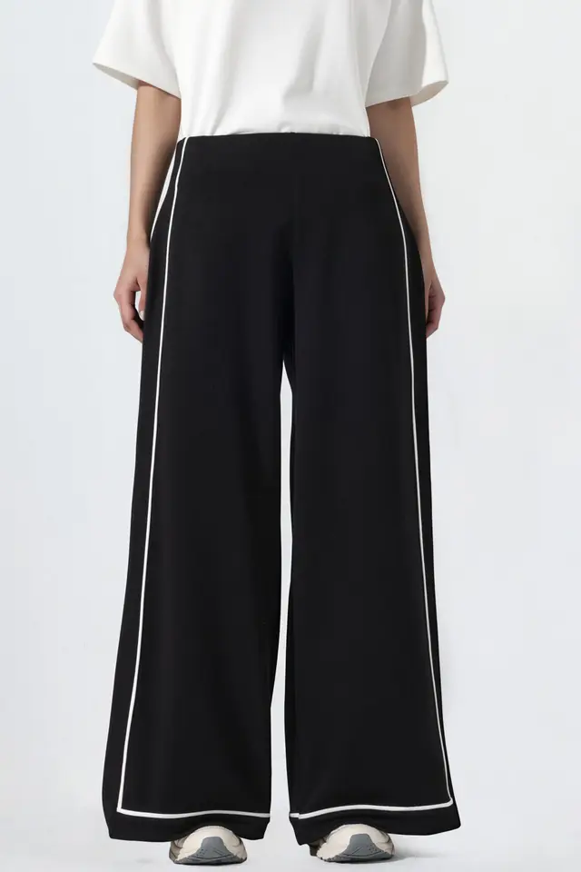 Contrast Binding Detail Modal Touch Wide Leg Pants