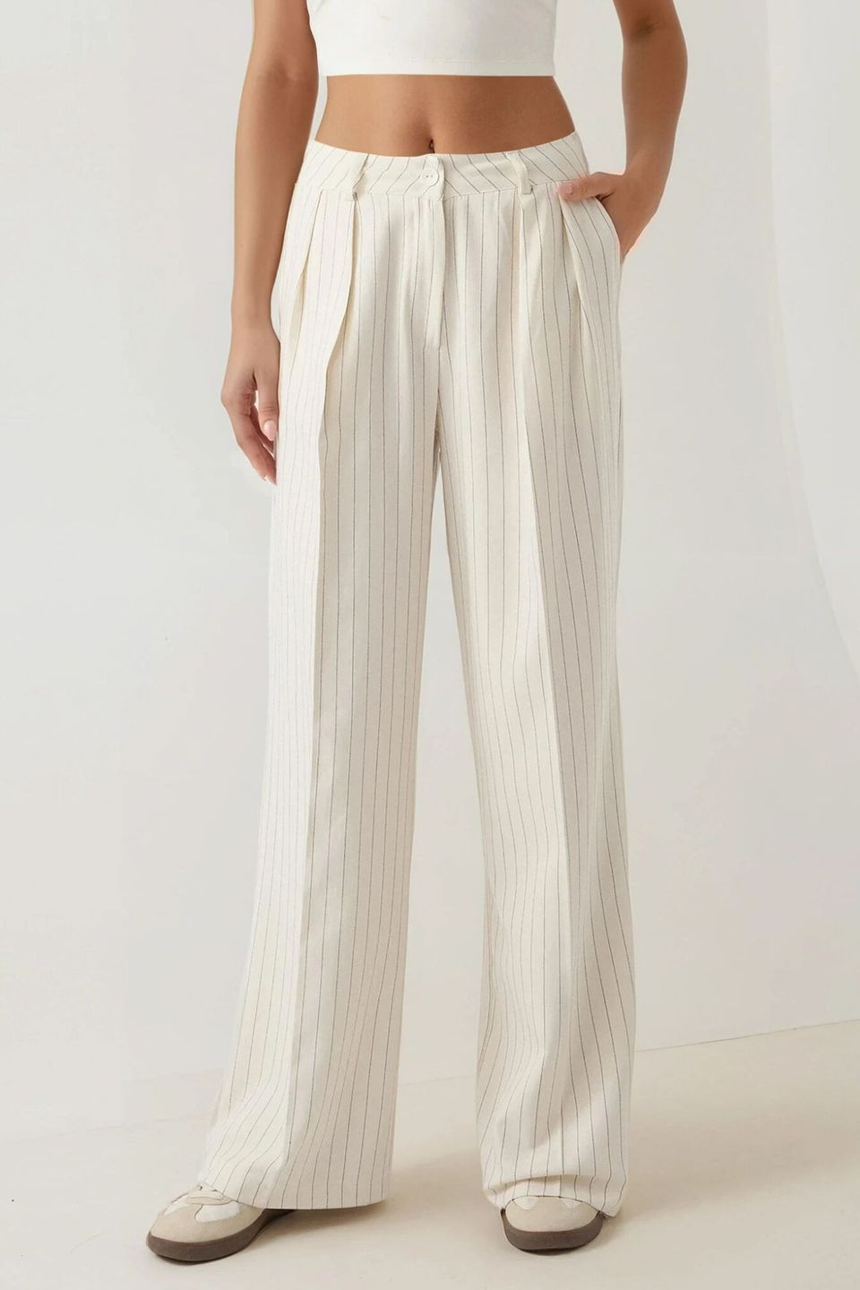 Striped Wide Leg Pleated Palazzo Pants