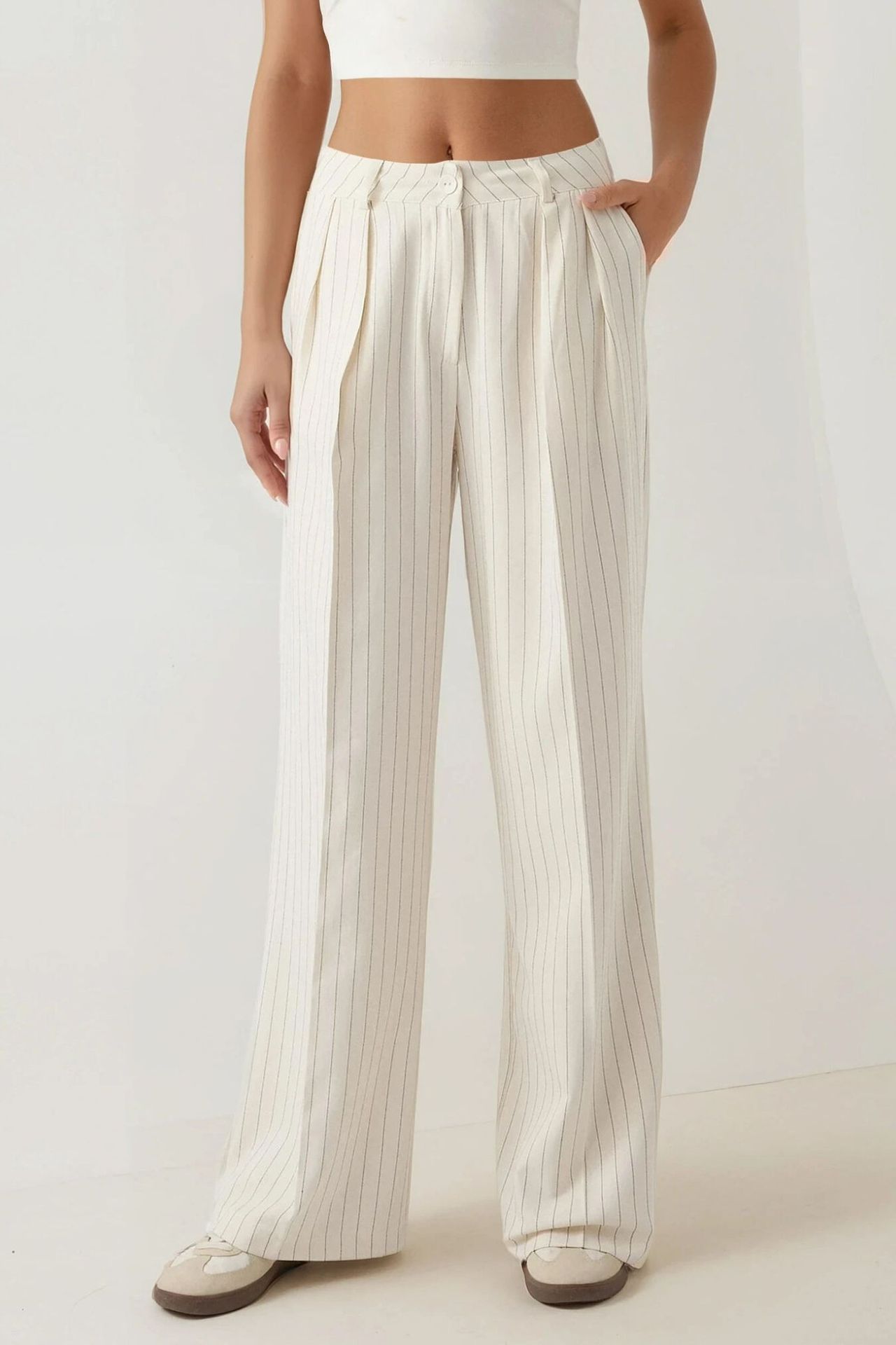 Striped Wide Leg Pleated Palazzo Pants