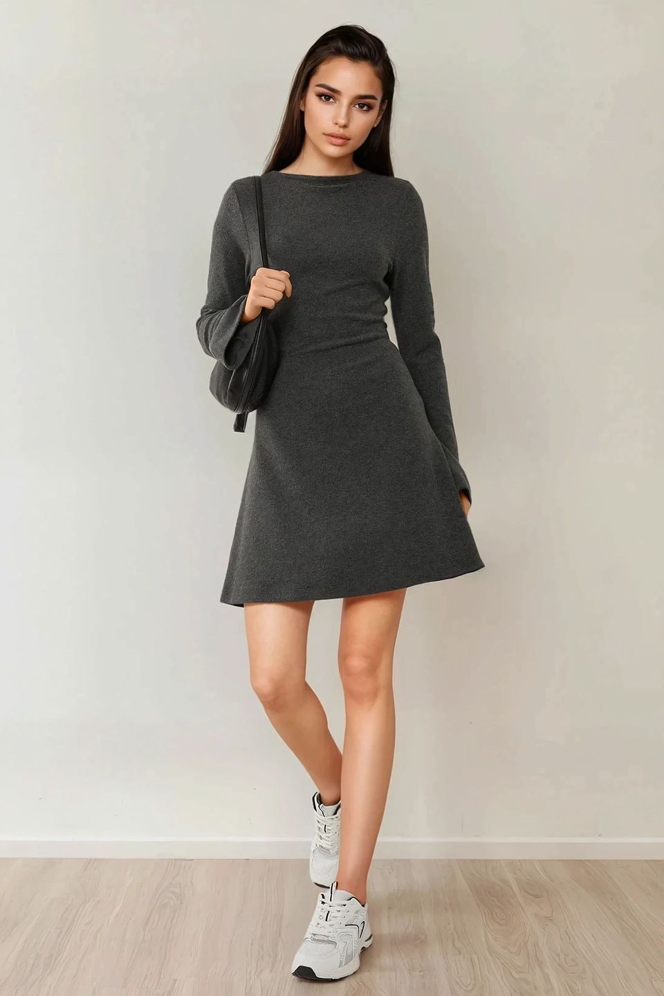 Textured Boat Neck Mini Dress