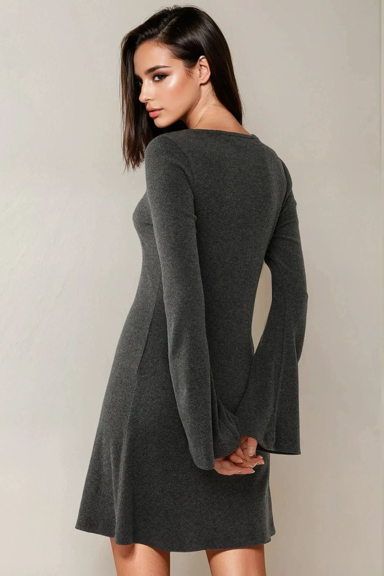 Textured Boat Neck Mini Dress