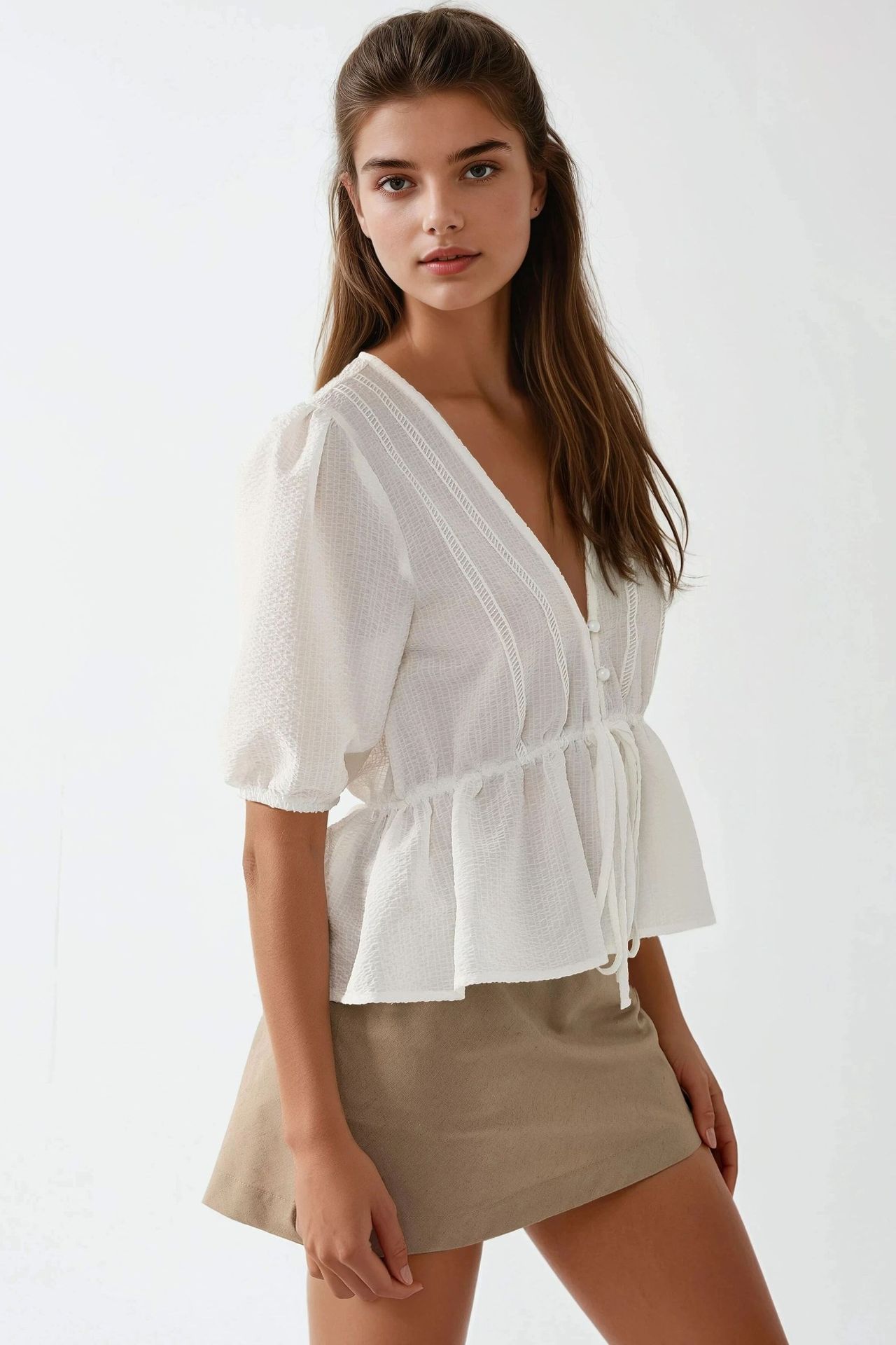 Textured V-Neck Blouse