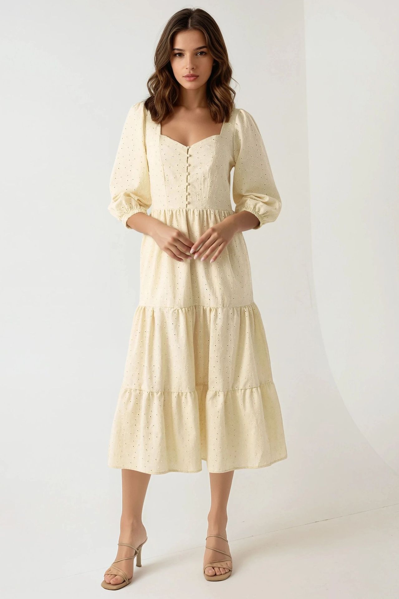 Embroidered Heart Collar Maxi Dress