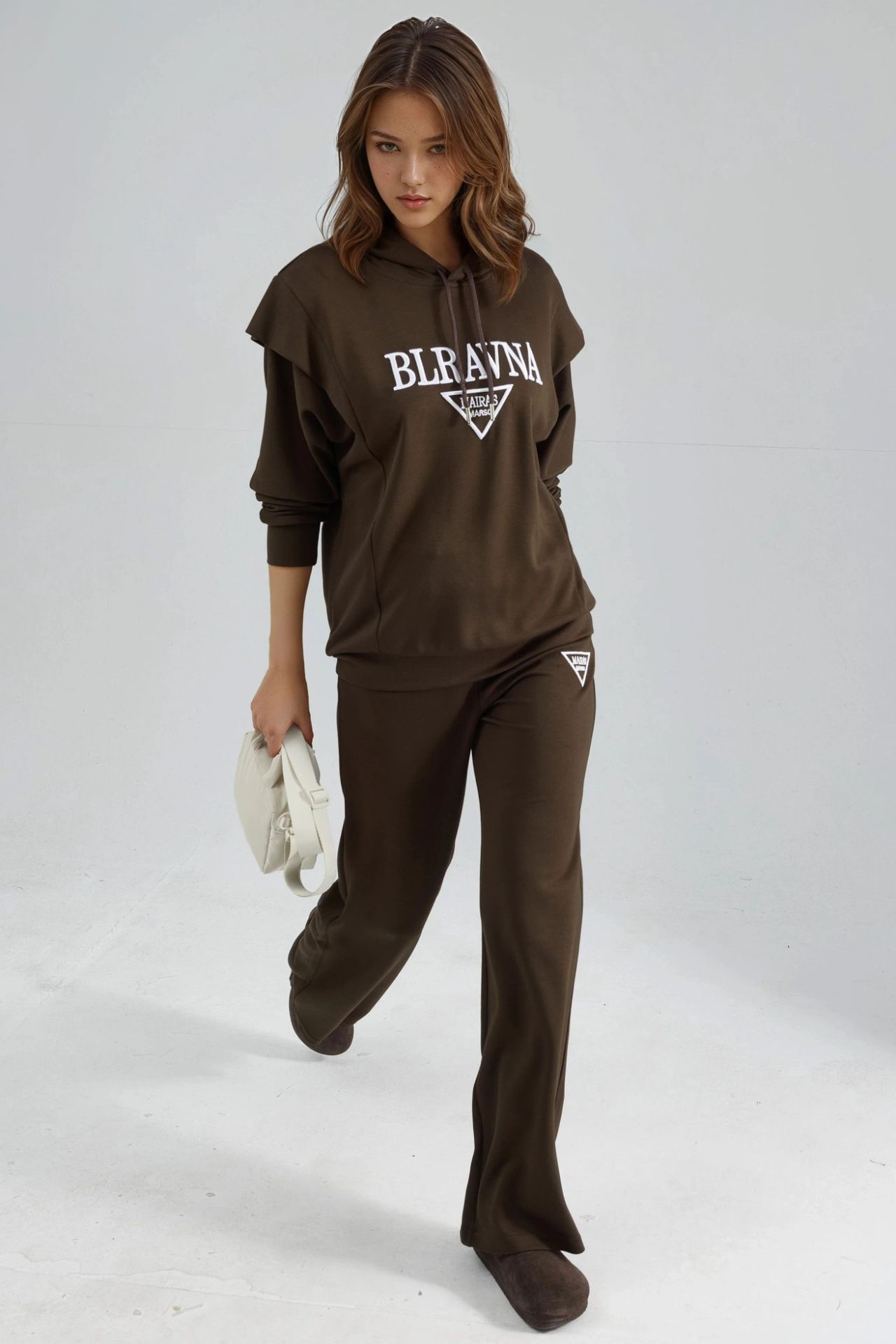 Modal Touch Embroidered Hooded Two-Piece Set Bersan Collection 5