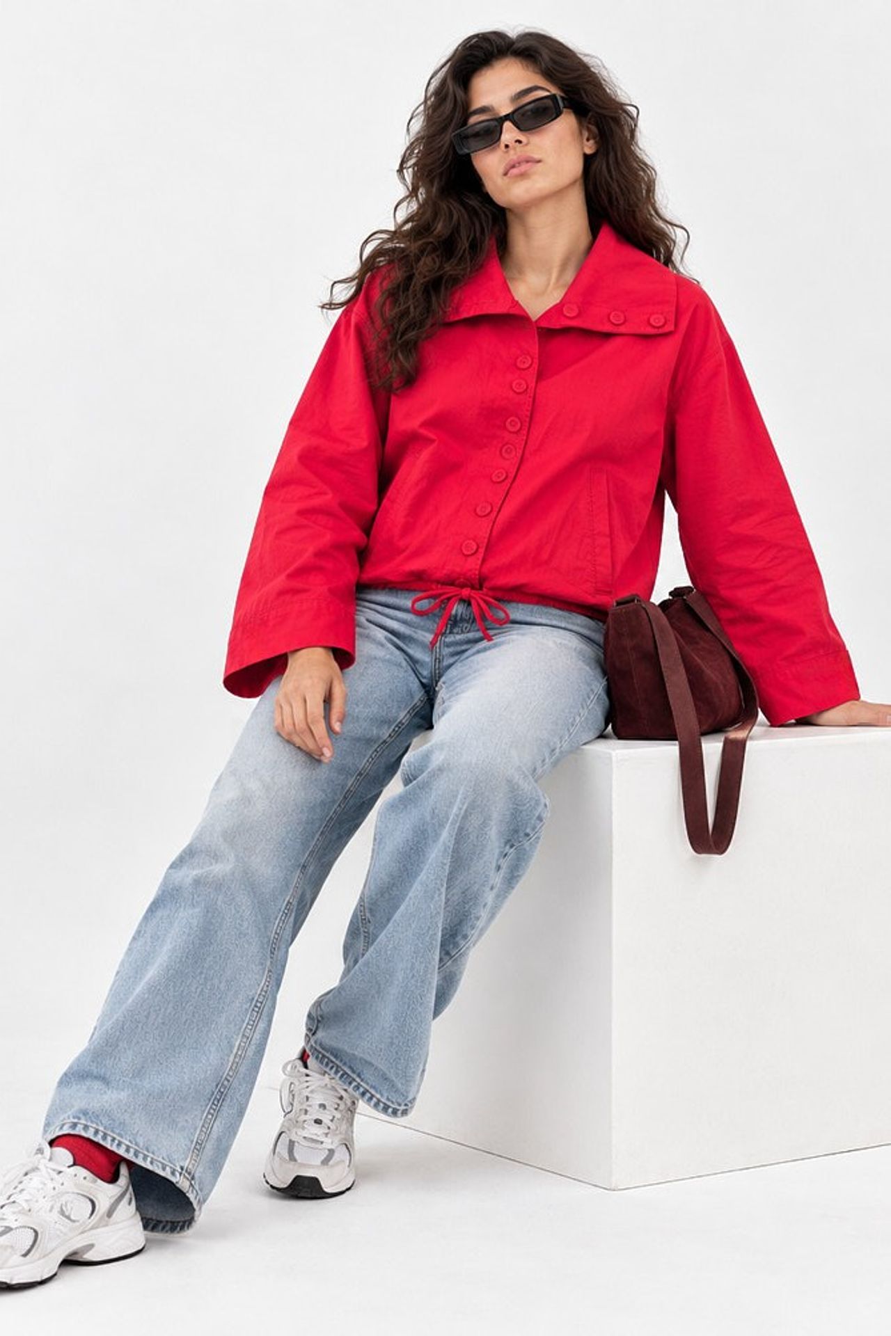 Oversized Button-Up Trench Coat with Stand Collar 7