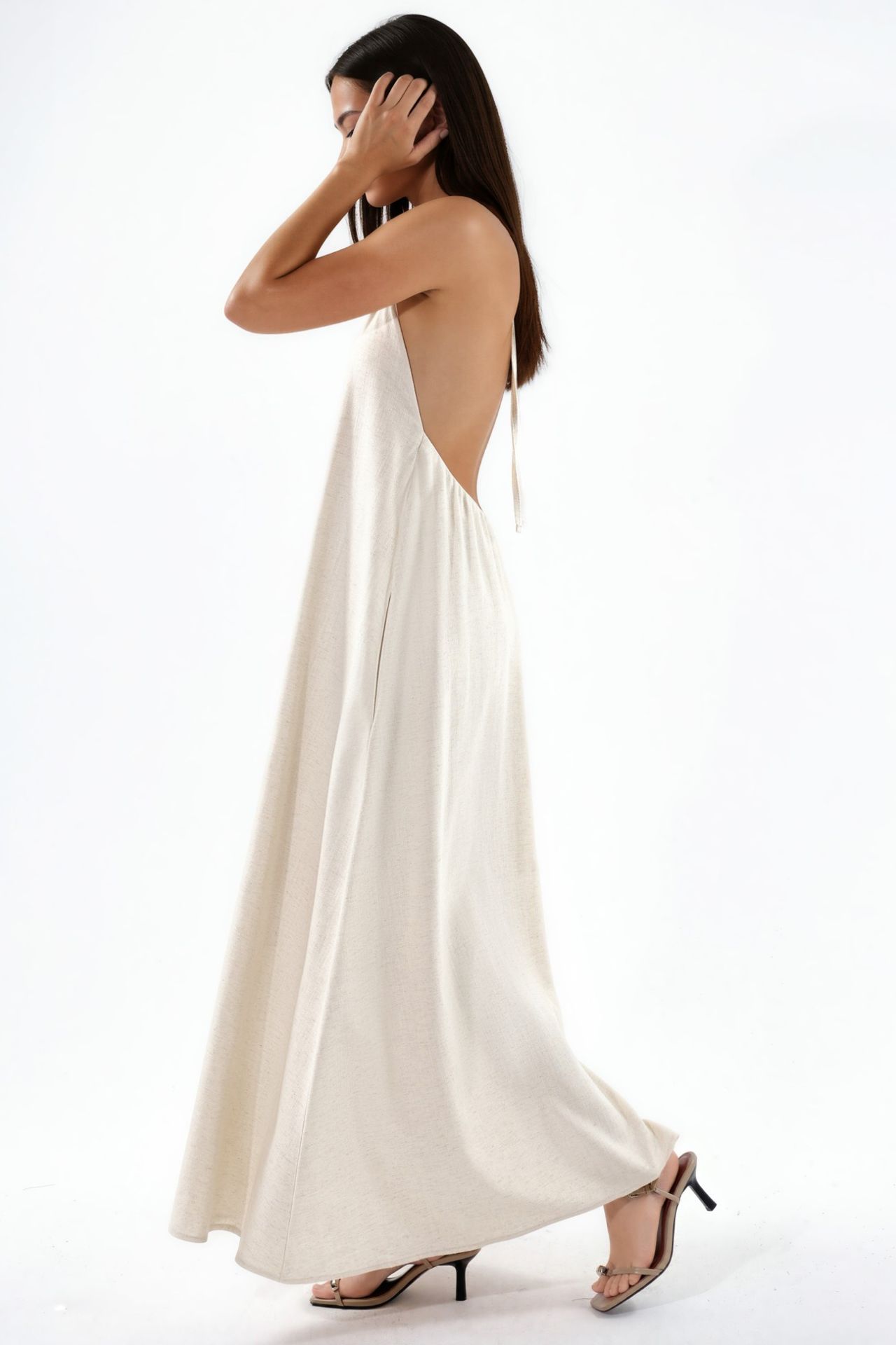Linen Blend Halter Neck Maxi Dress 2