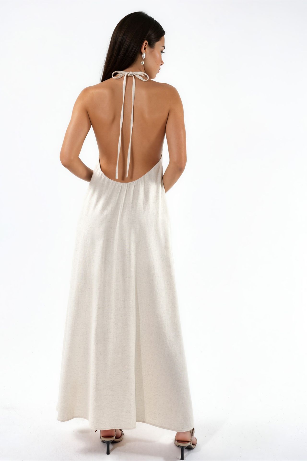 Linen Blend Halter Neck Maxi Dress 3