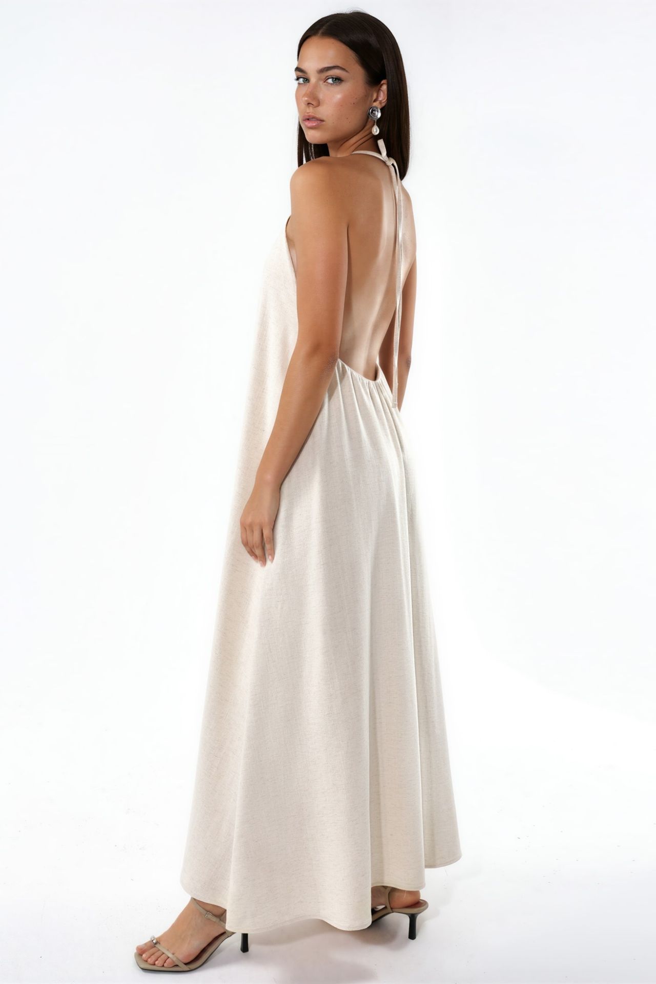 Linen Blend Halter Neck Maxi Dress 4