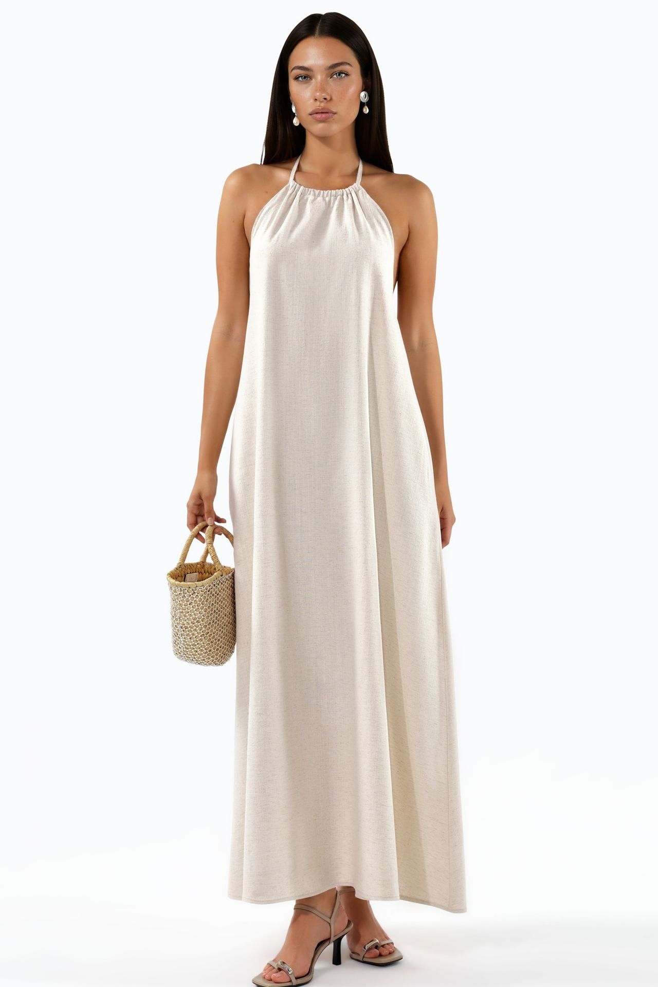 Linen Blend Halter Neck Maxi Dress 6