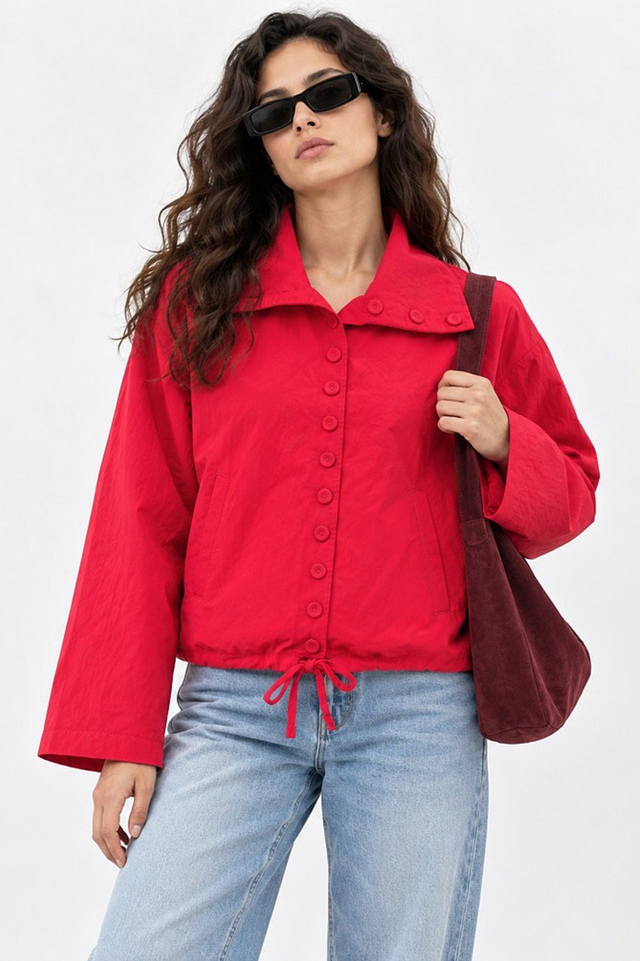 Oversized Button-Up Trench Coat with Stand Collar 6