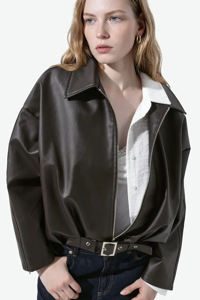 Faux Leather Bomber Jacket