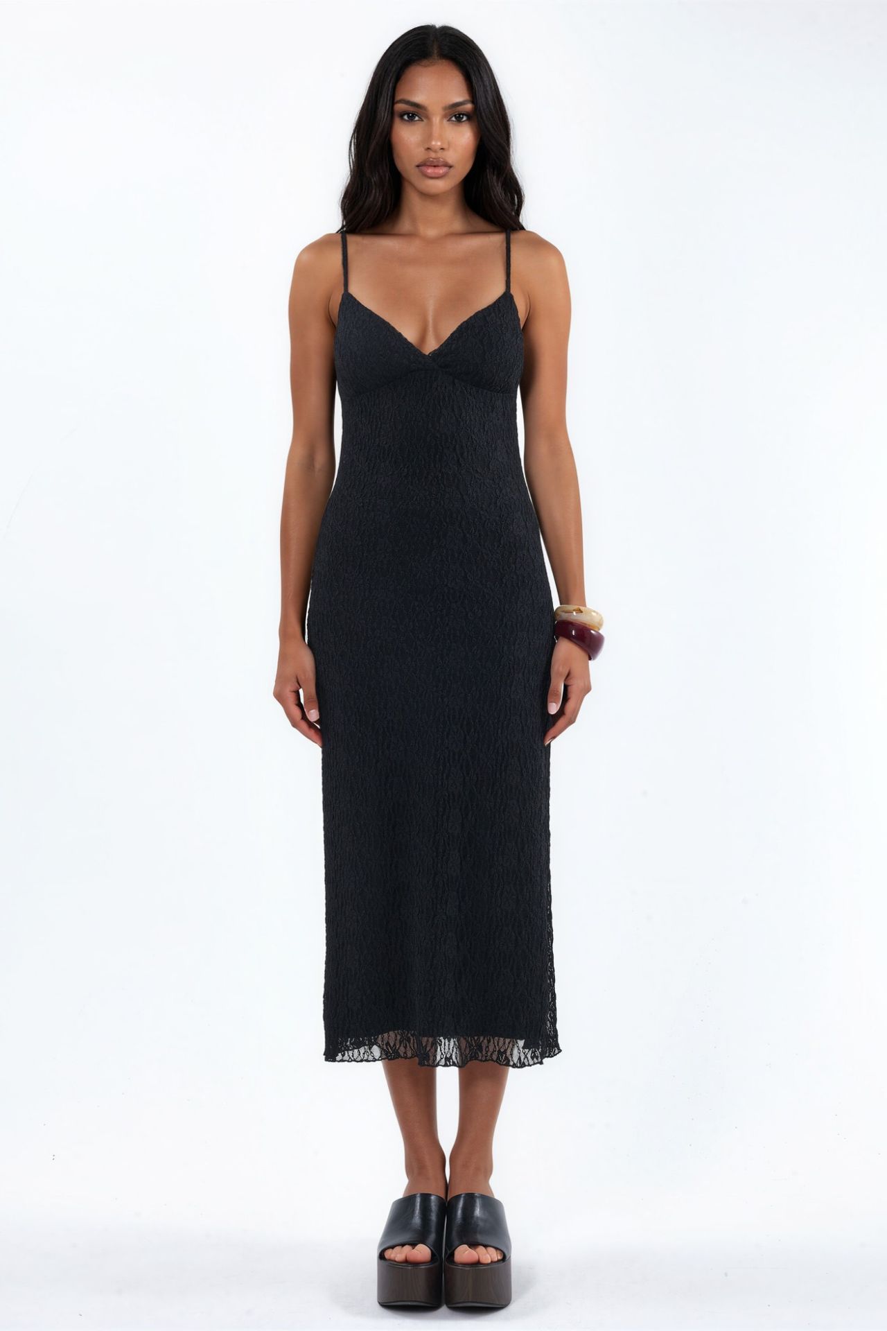 V-Neck Lace Bodycon Midi Dress 7