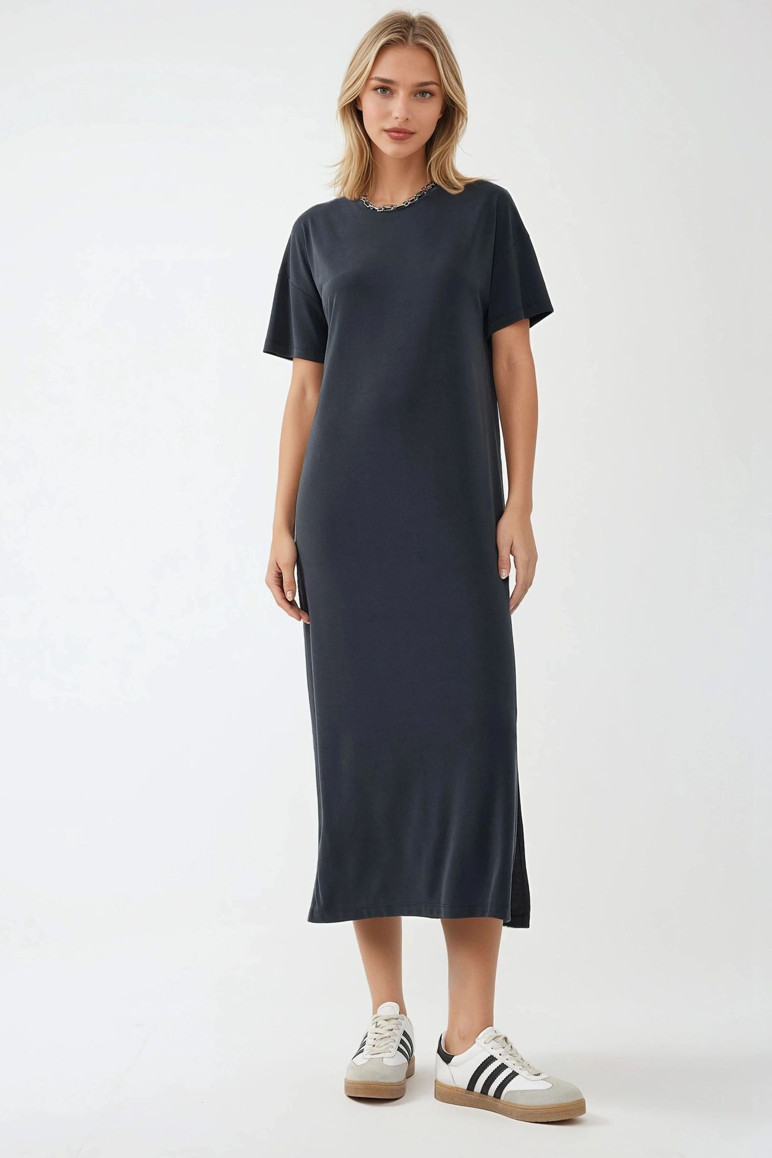 slim fit dress slacks Lightweight Navy Empire Waist Midi Dress for Women | Flowy Relaxed Fit main image 1