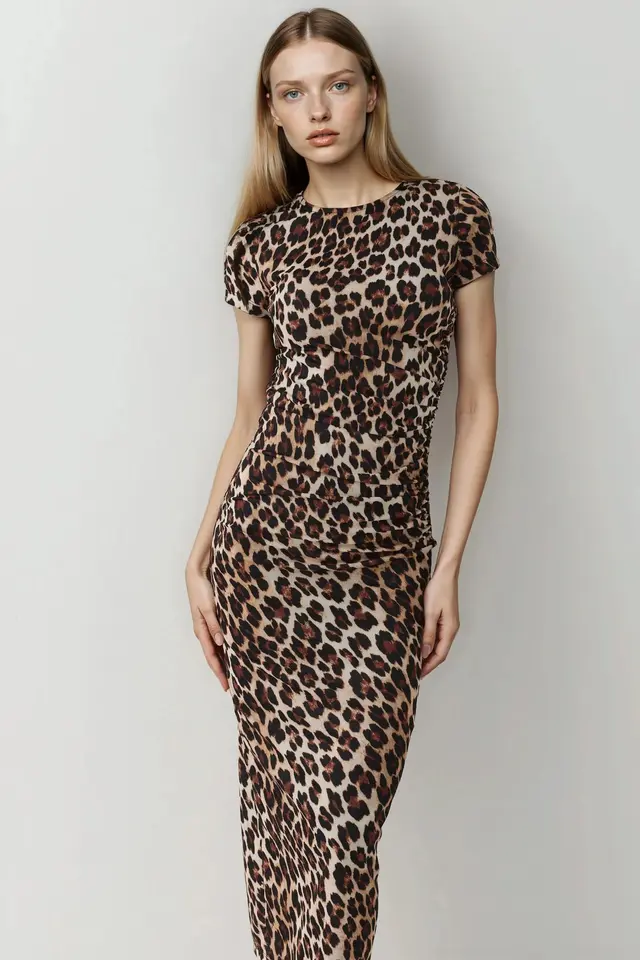 Leopard Print Fitted Maxi Dress