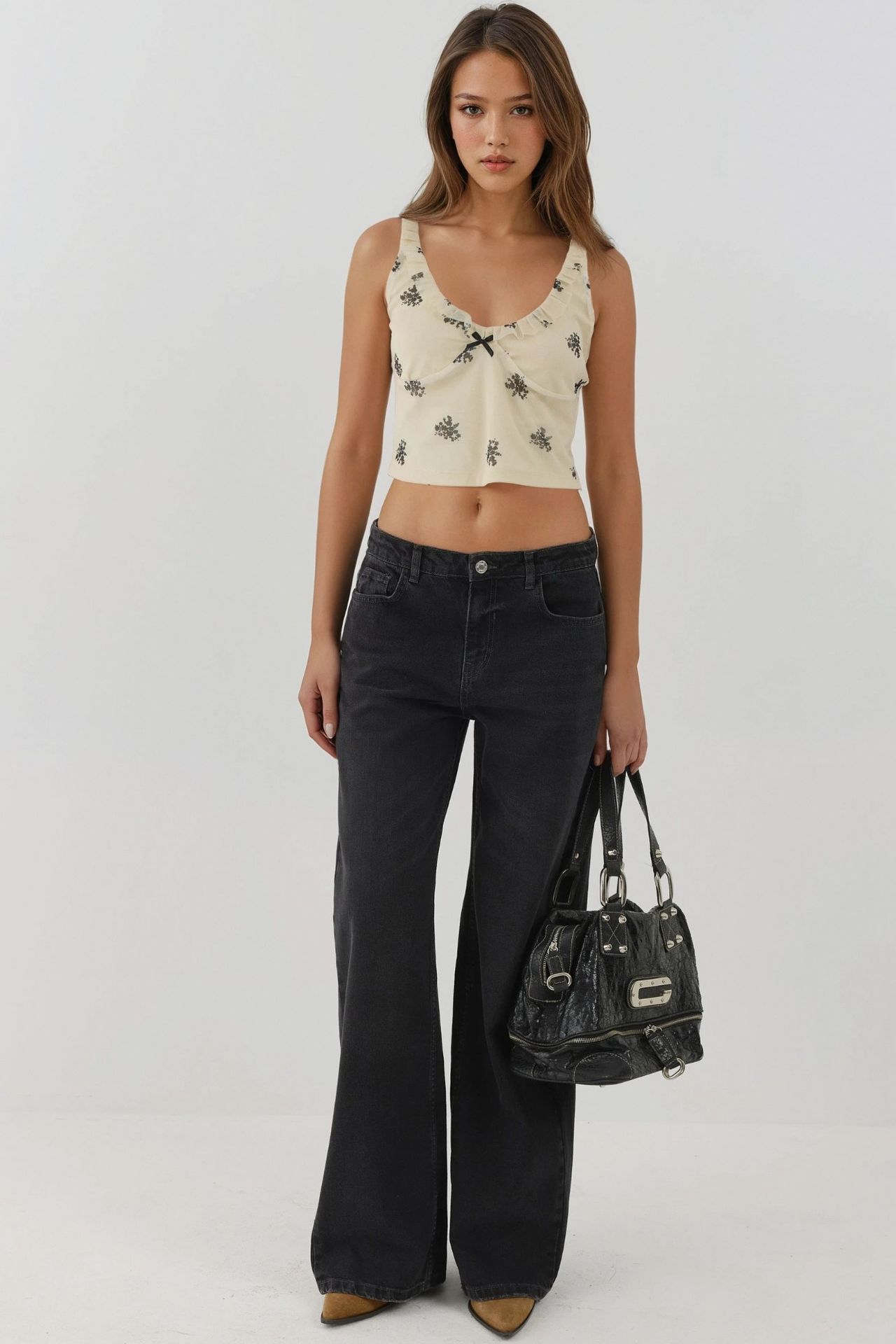 U Collar Printed Crop Tank Top 3