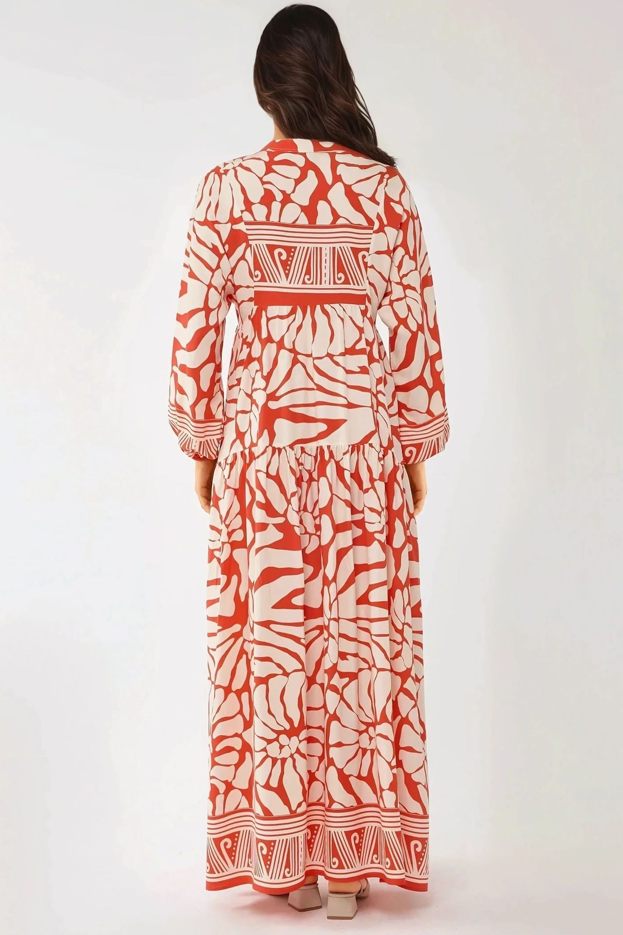 Printed Long Sleeve Viscose Maxi Dress 