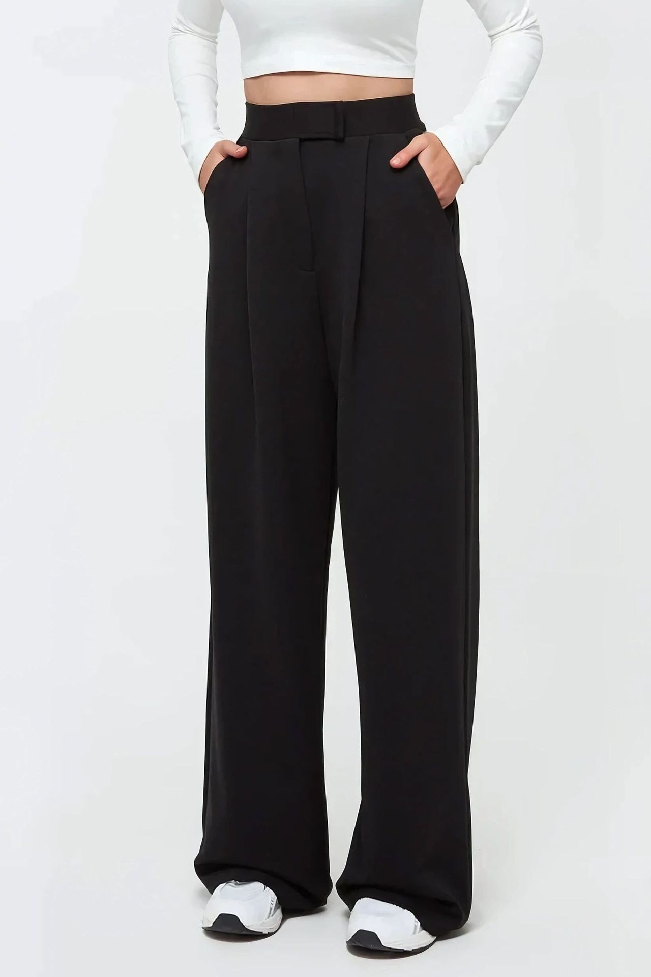 High Waist Elastic Crepe Palazzo Pants