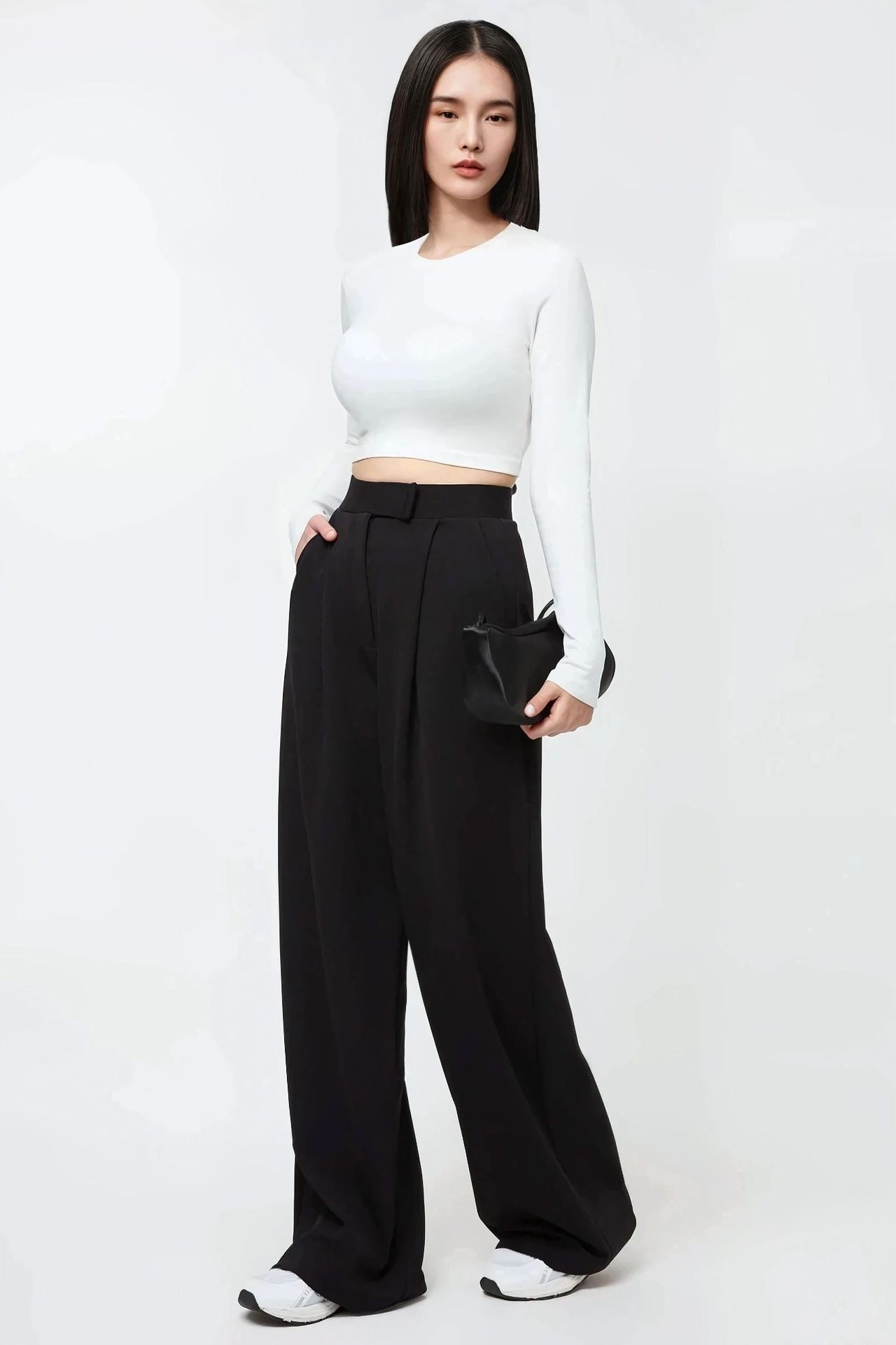 High Waist Elastic Crepe Palazzo Pants