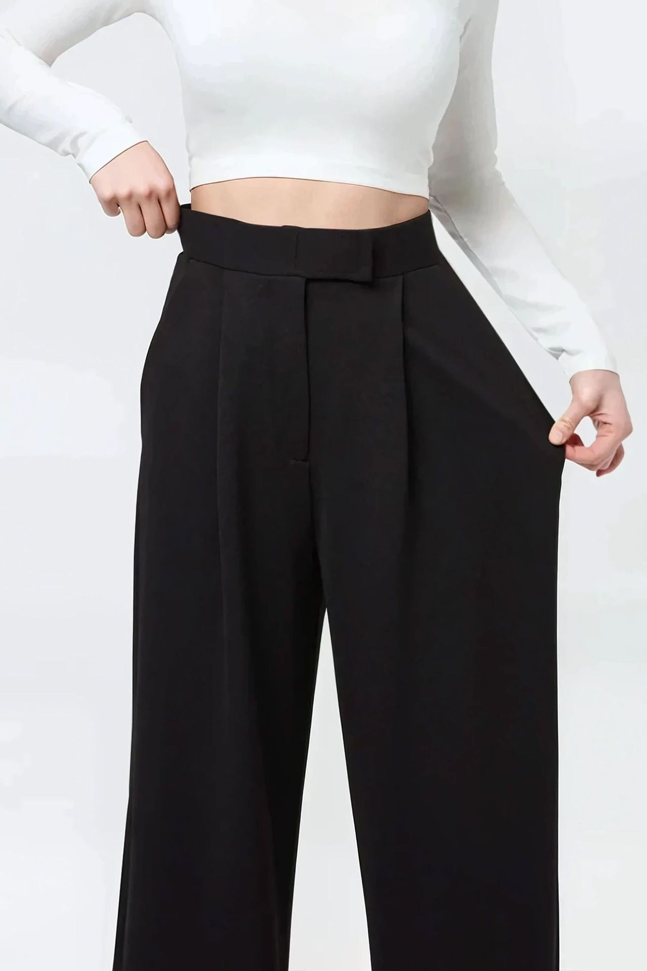 High Waist Elastic Crepe Palazzo Pants