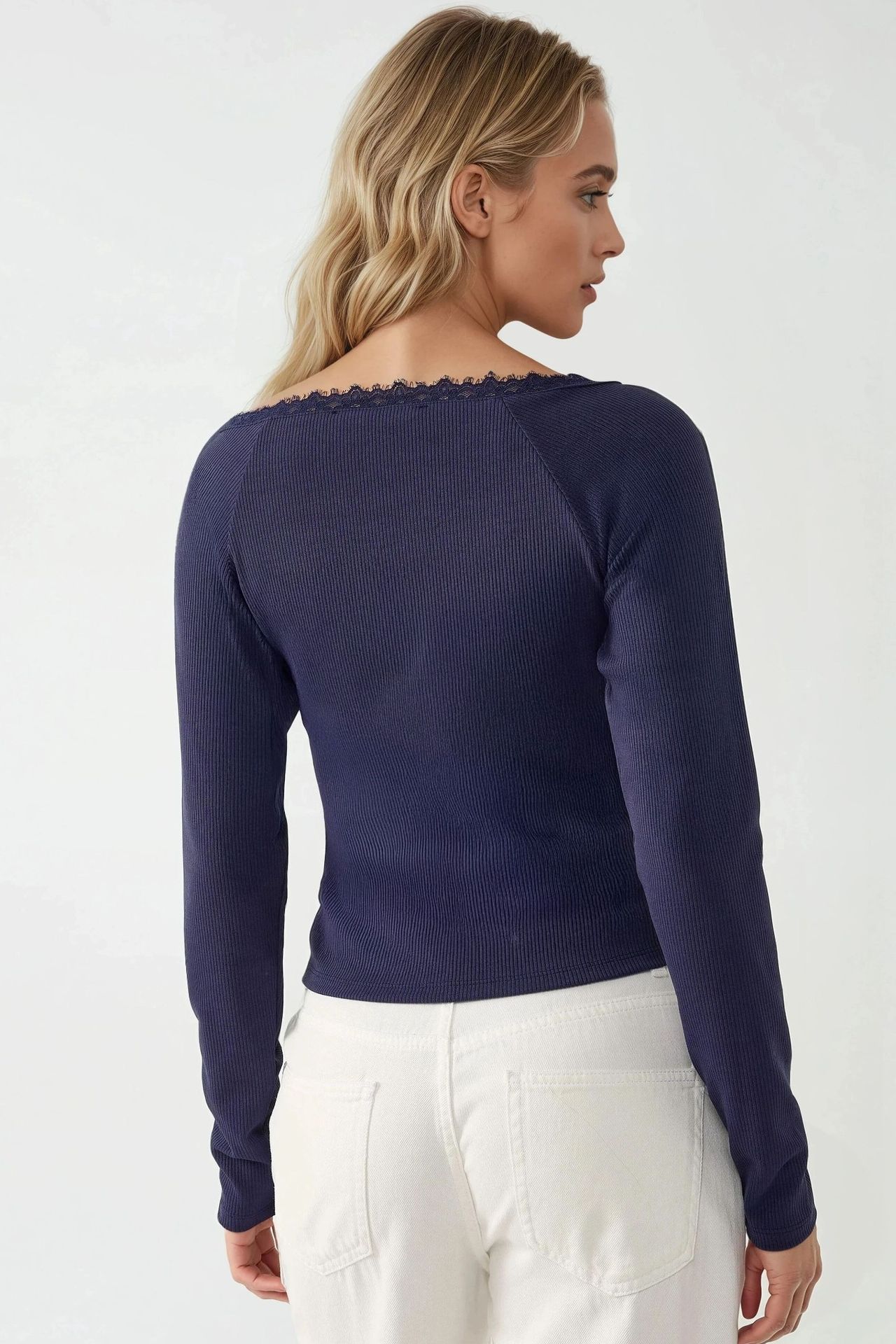 Slim Fit Lace Detail Long Sleeve Top