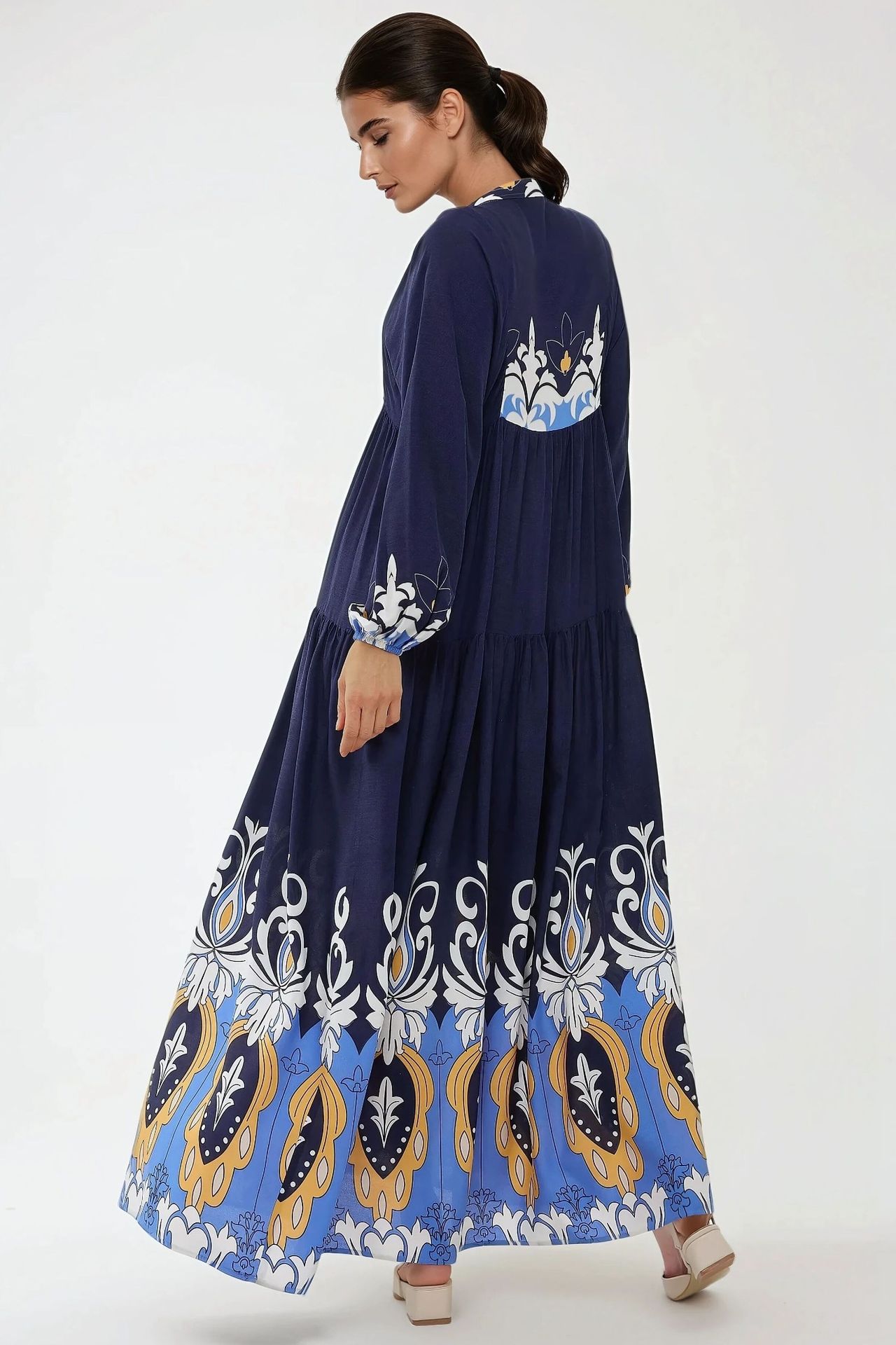 Printed Long Sleeve Viscose Maxi Dress 